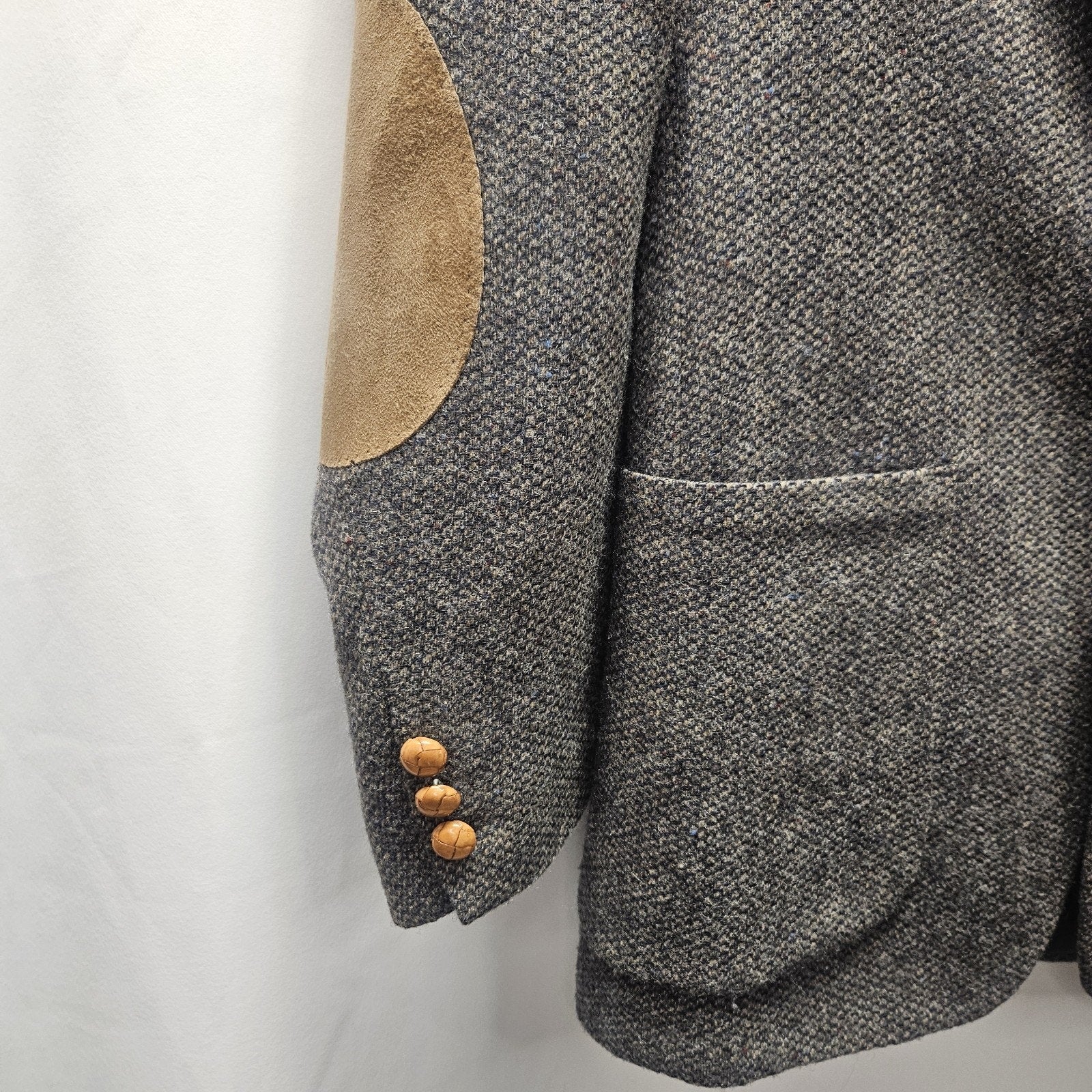 Vtg Kenneth Roberts Pure Wool Tweed Sport Coat Elbow Patches 38R Dark Academia