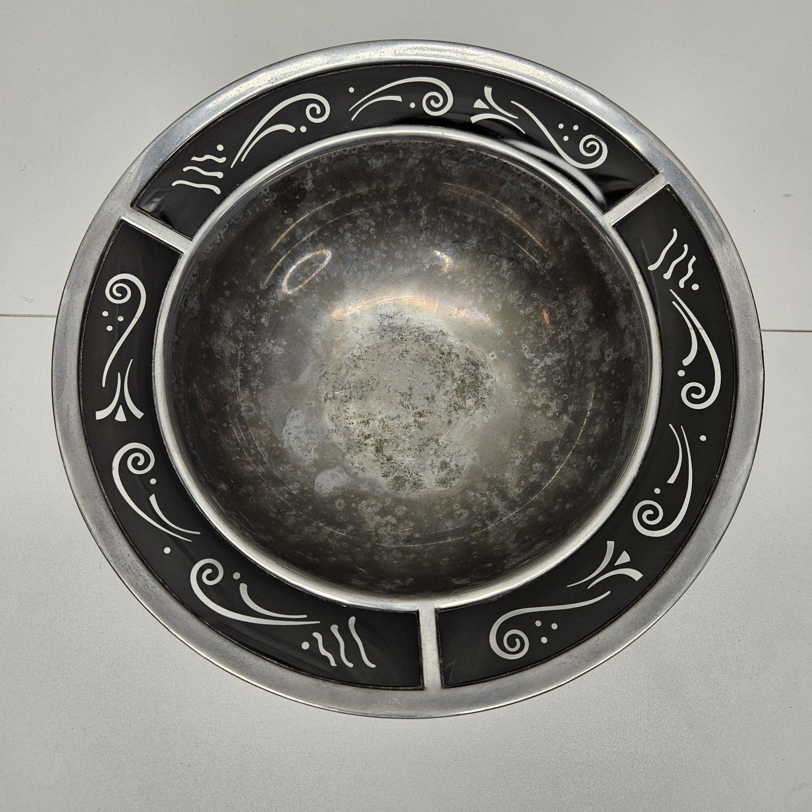 Vtg Lenox Metal Serveware SPYRO BLACK 13" Salad Serving Bowl Metal Serveware