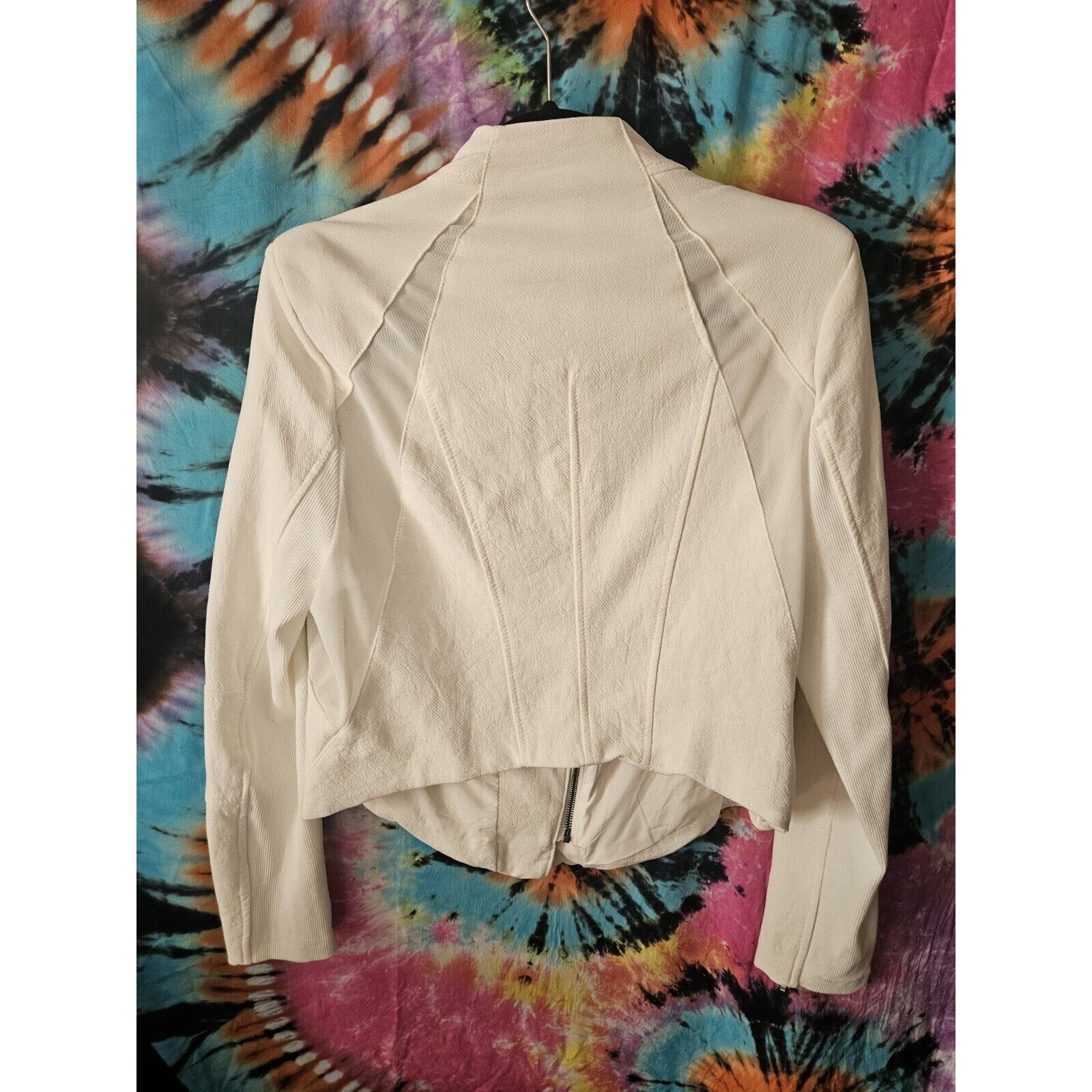 BLANKNYC White Cotton Jacket Asymetical Zip Large Mesh Panels Zip Cuffs Size XL