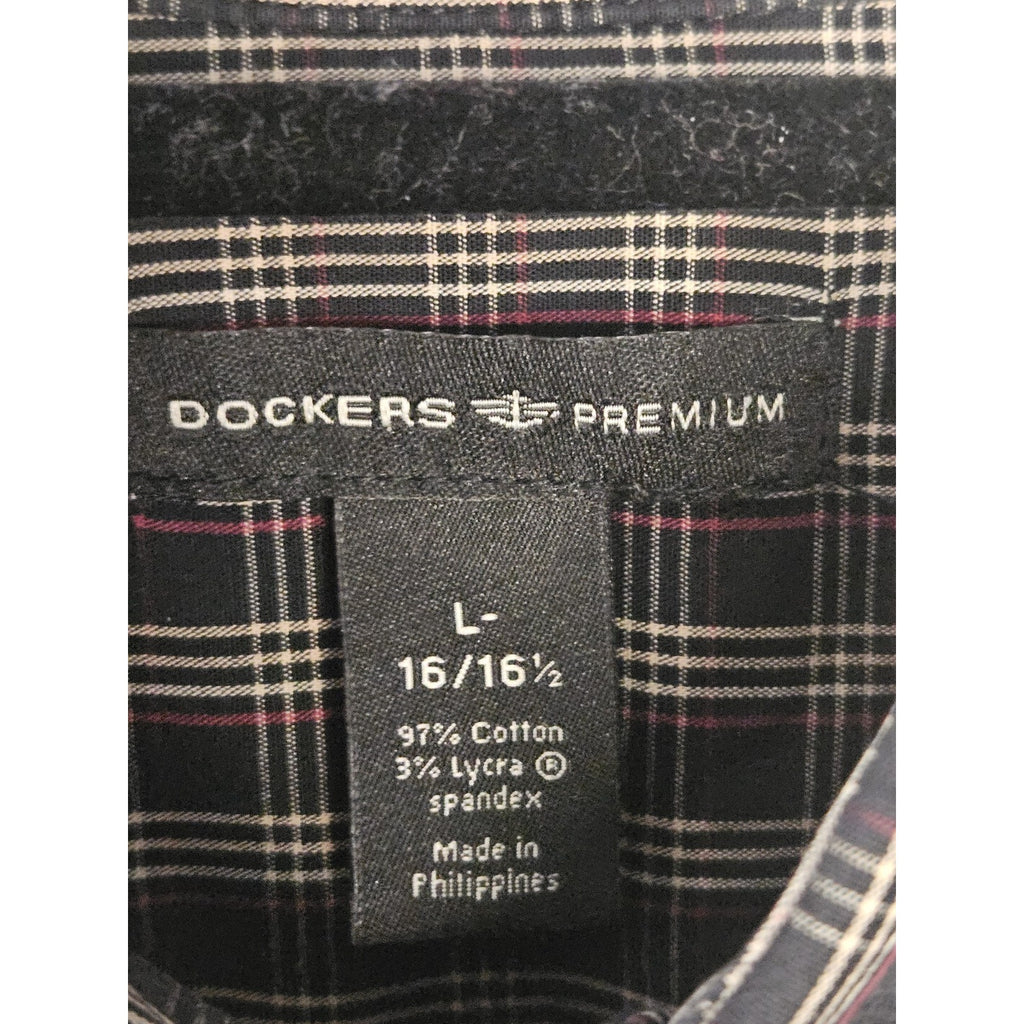 Dockers Premium Plaid Blue/White/Black Long Sleeve Button Up Shirt Large 16/16.5