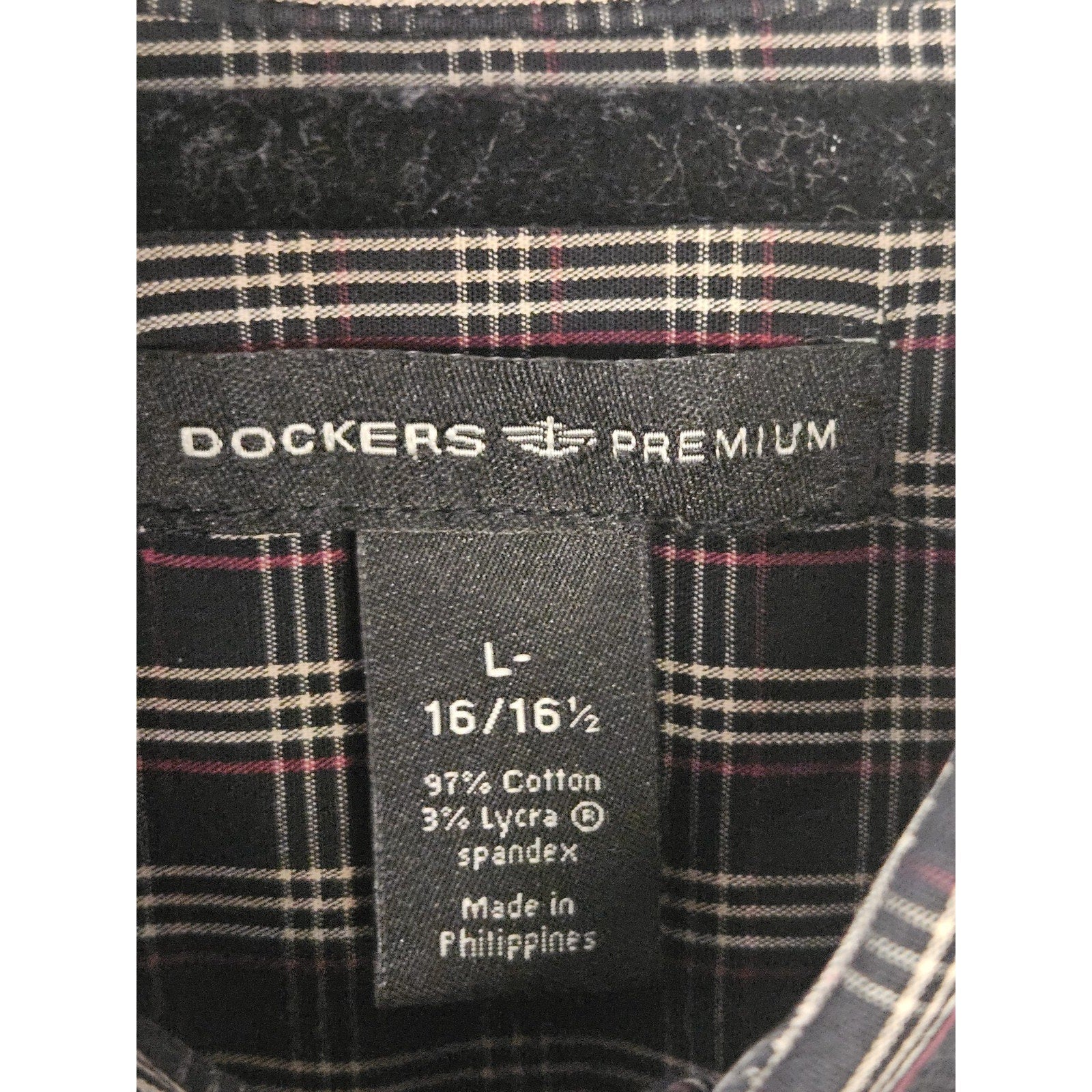 Dockers Premium Plaid Blue/White/Black Long Sleeve Button Up Shirt Large 16/16.5