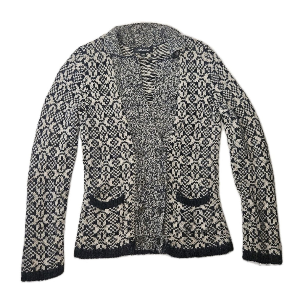 Banana Republic Navy & White Fair Isle Alpaca Blend Cardigan Sweater Size Small