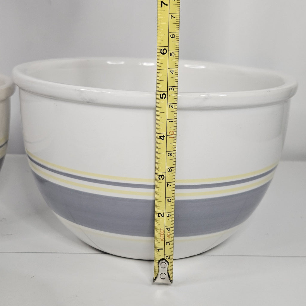 Vtg MCM Mount Mt. Clemens Pottery Mixing Bowl Set 3 Gray Yellow Stripes Japan