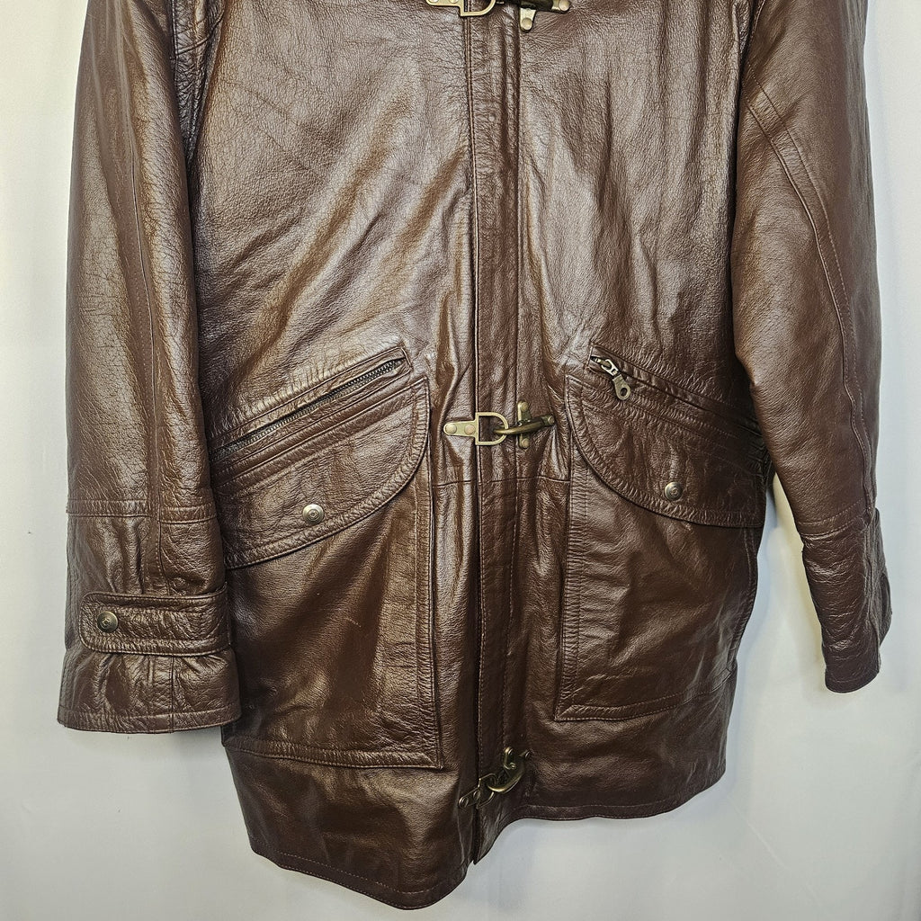 Vintage Alan Michael USA Jacket Mens Small Brown Genuine Leather Overcoat Parka