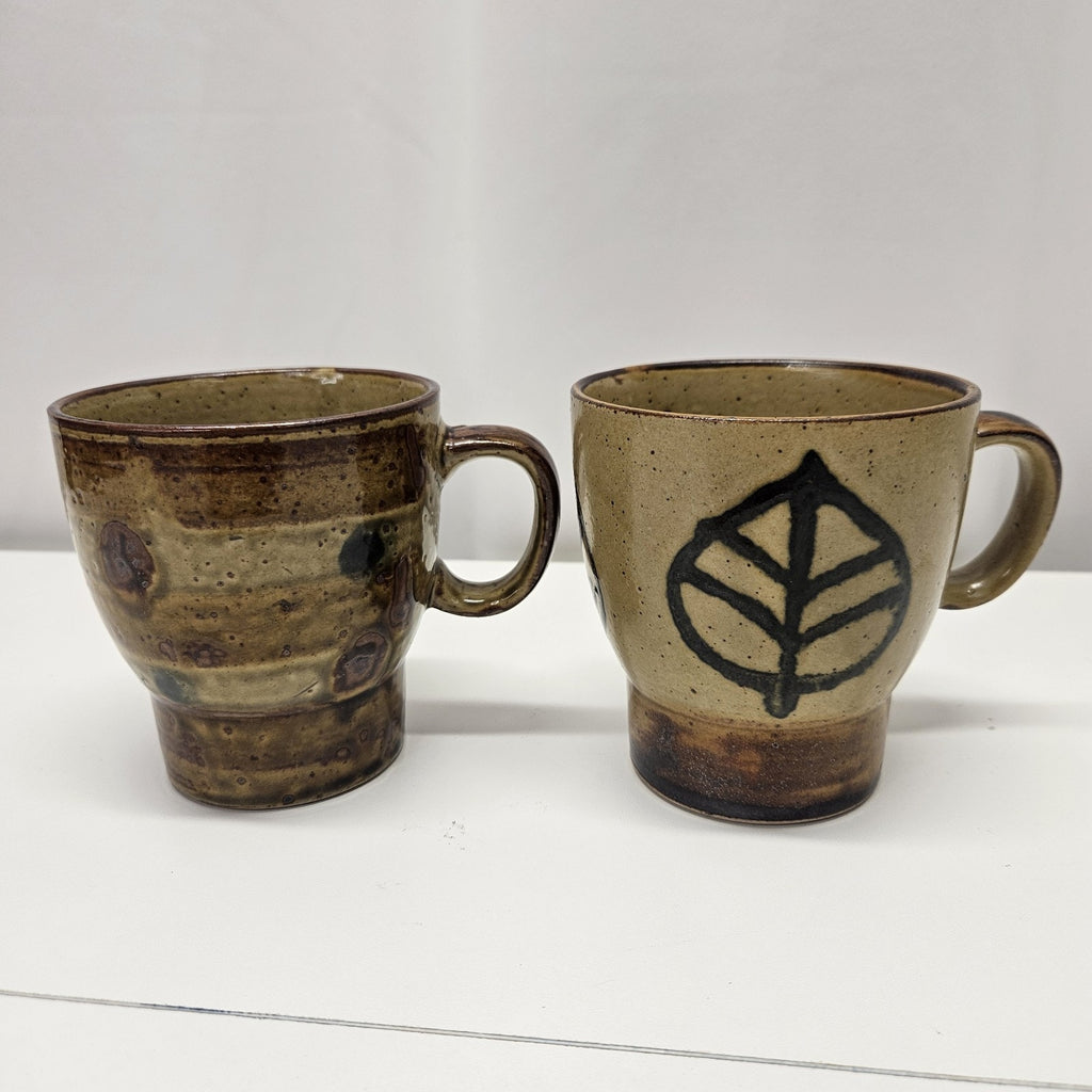 Vintage Japanese Pottery Stoneware Mug Set Of 2 Mid-Century Coffee Mug Cups