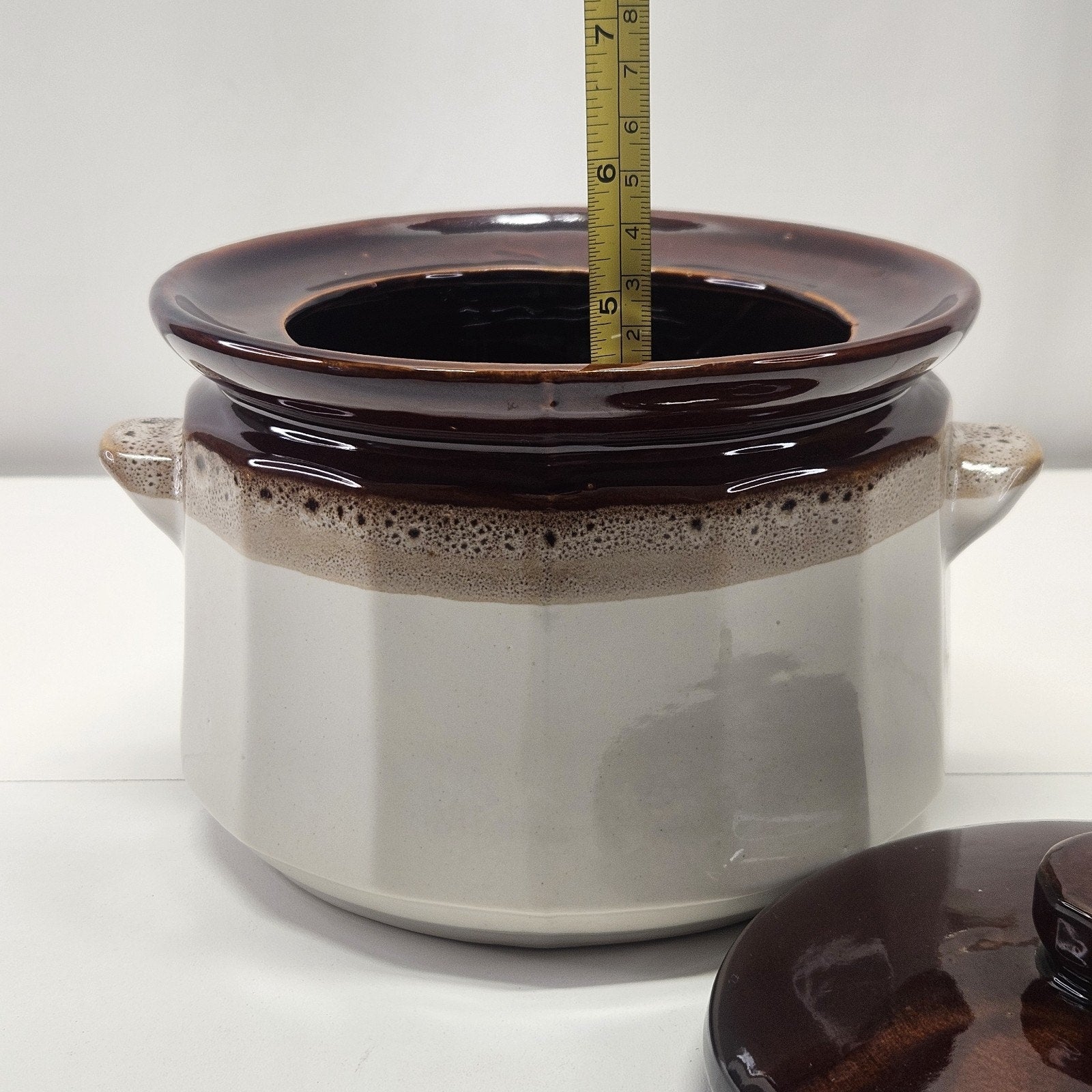 Vintage Stoneware Pottery Crock Pot Two-tone Brown Tan Glaze MCM Rustic