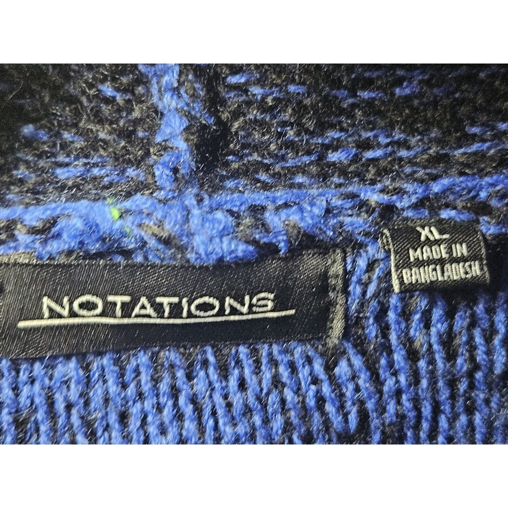Notations Blue Black Knit Cowl Neck Midi Sweater 3/4 Sleeves XL