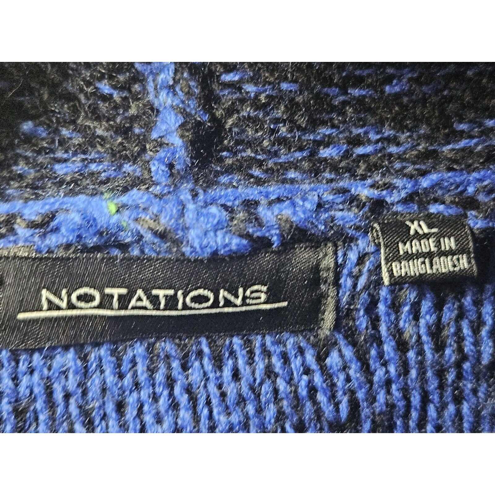 Notations Blue Black Knit Cowl Neck Midi Sweater 3/4 Sleeves XL