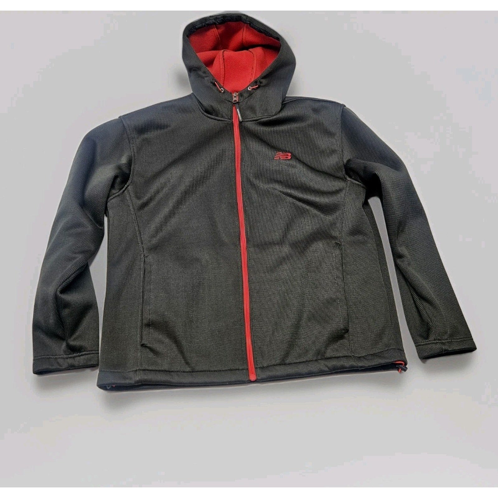 NEW BALANCE Mens Gray/Red Sweater Fleece Full Zip Hooded Jacket Size XL