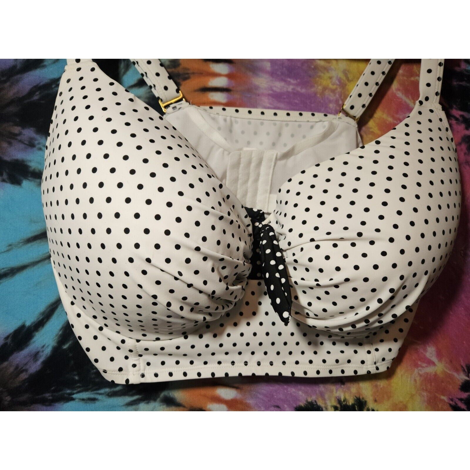 NWT Swimsuits for All Confidante Underwire Bikini Top White Black Dots Size 40F
