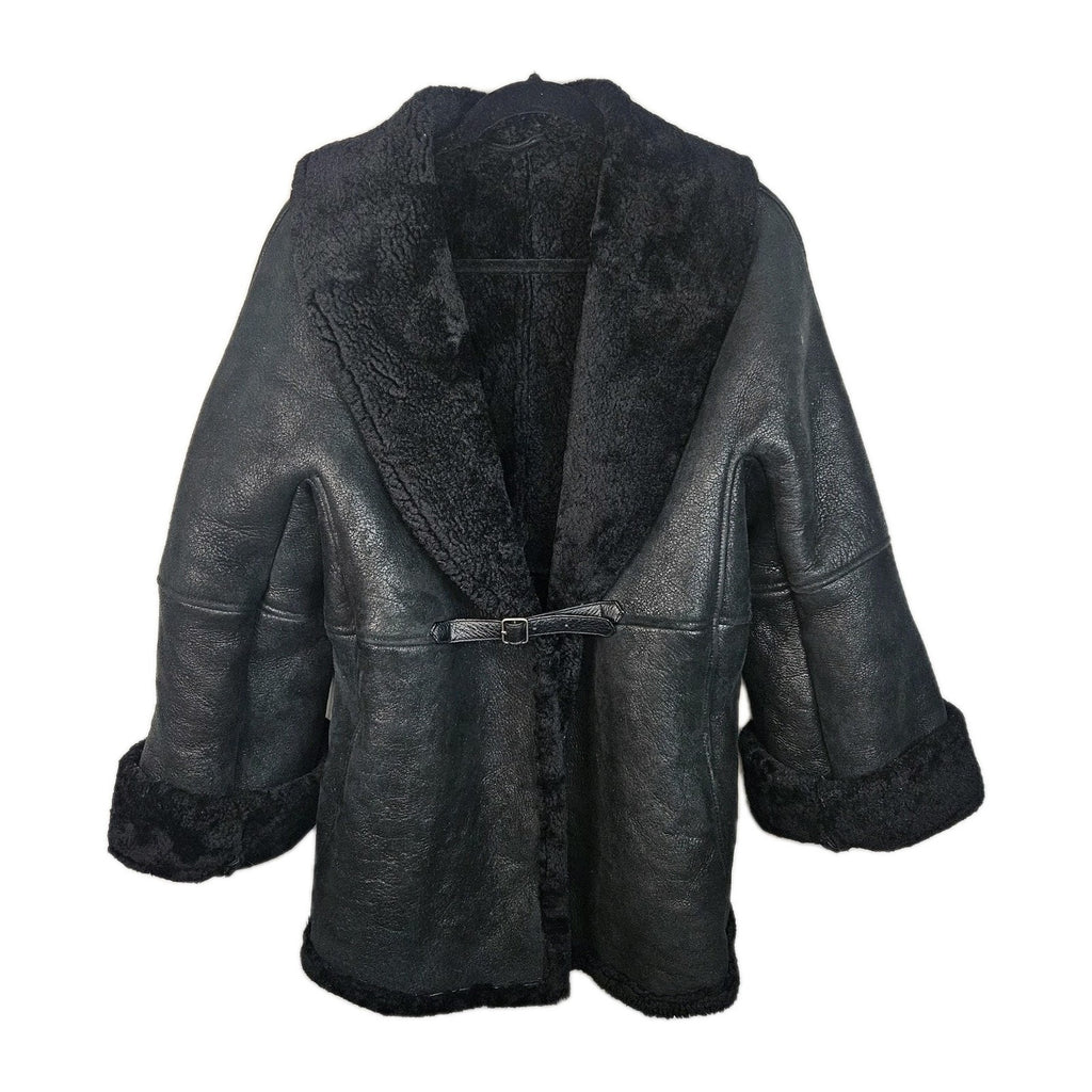 Vintage Leon Max Black Shearling Short Coat Open Short Jacket Womens M/L Y2K