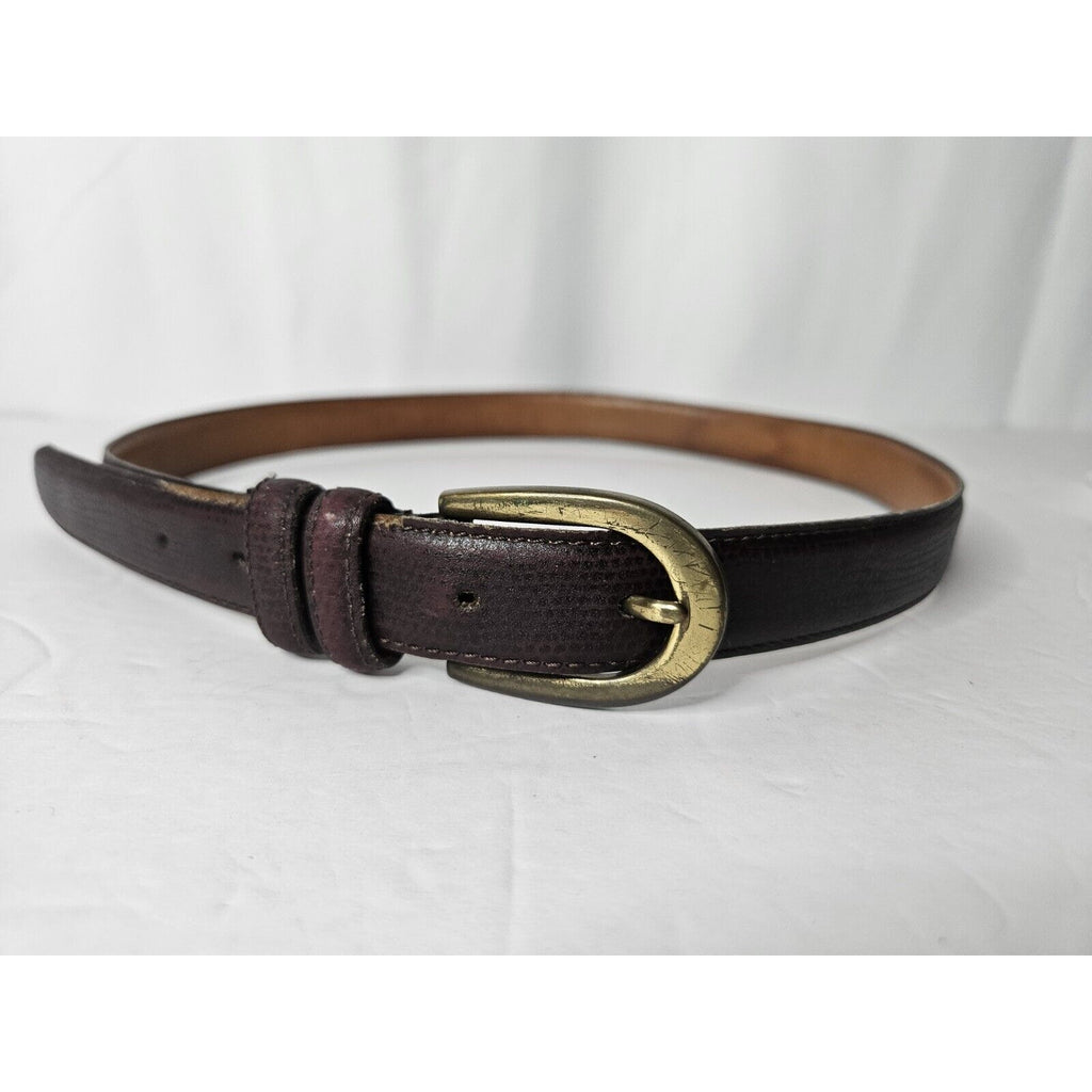 Perry Ellis Texture Italian Cowhide Leather Gold Buckle Belt Large 37" Burgundy