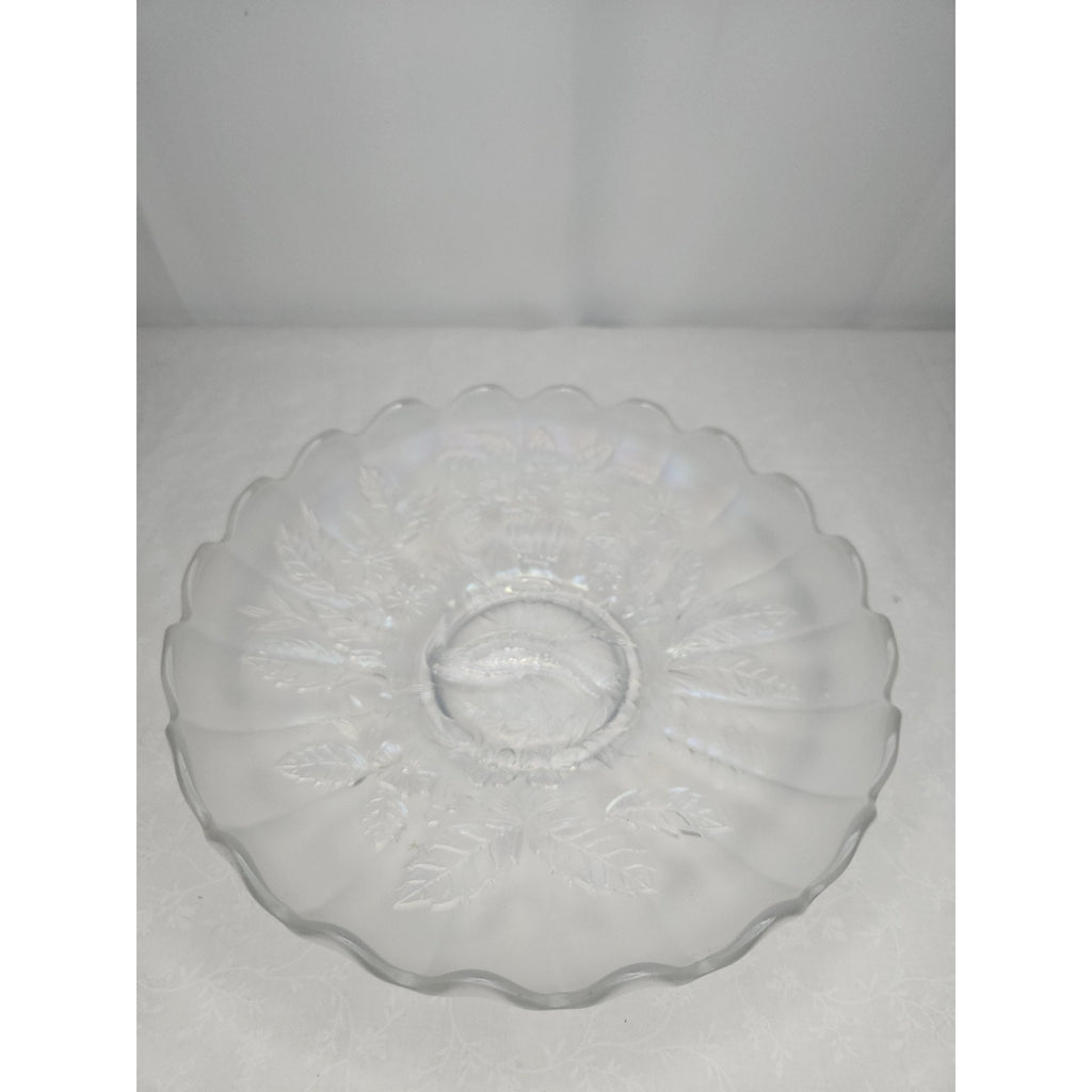 White Northwood Carnival Glass Peacock & Urn Large Bowl Ice Blue Cream Bowl 10in