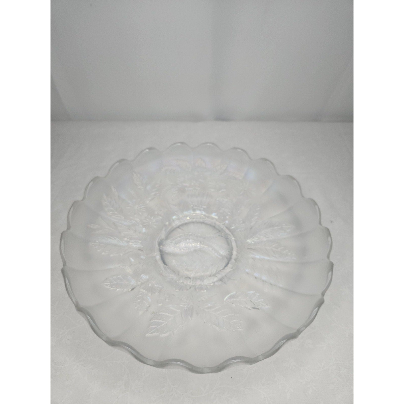 White Northwood Carnival Glass Peacock & Urn Large Bowl Ice Blue Cream Bowl 10in