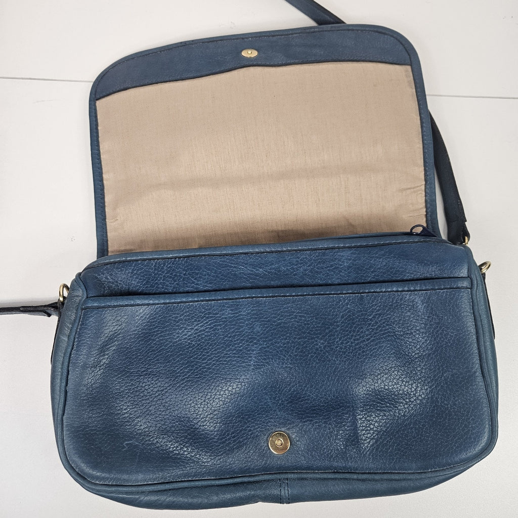 Vintage Mitchell USA Leather Shoulder Bag Purse Blue Classic Handbag