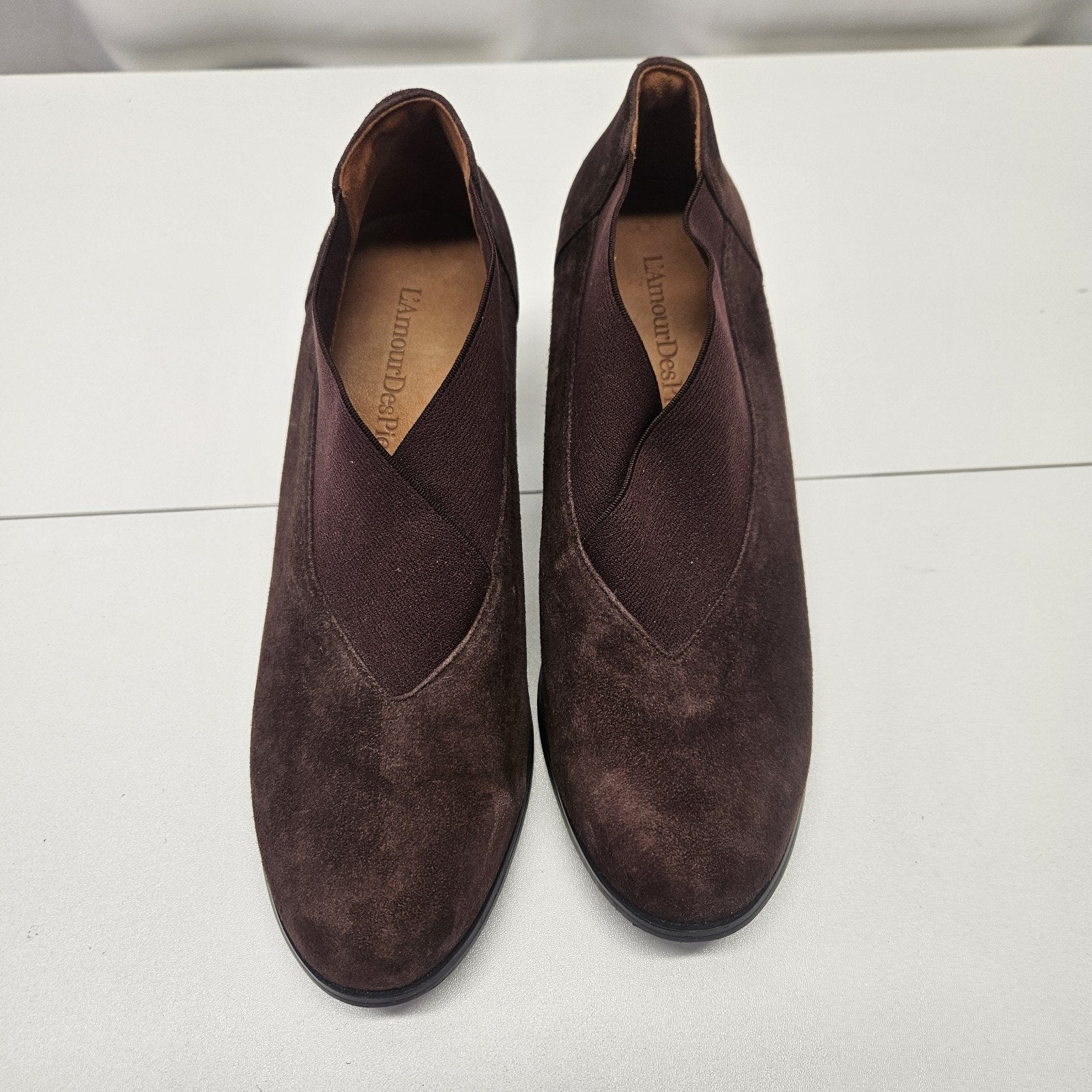 L'Amour Des Pieds Pirisa Suede Booties Ankle Boots Size 8.5 M Chocolate Brown