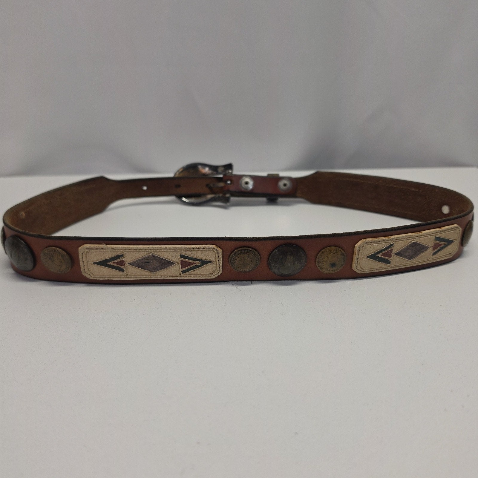 Vintage Classics Unisex Buffalo Nickel Western Belt Leather Sz Med Brown Cowboy