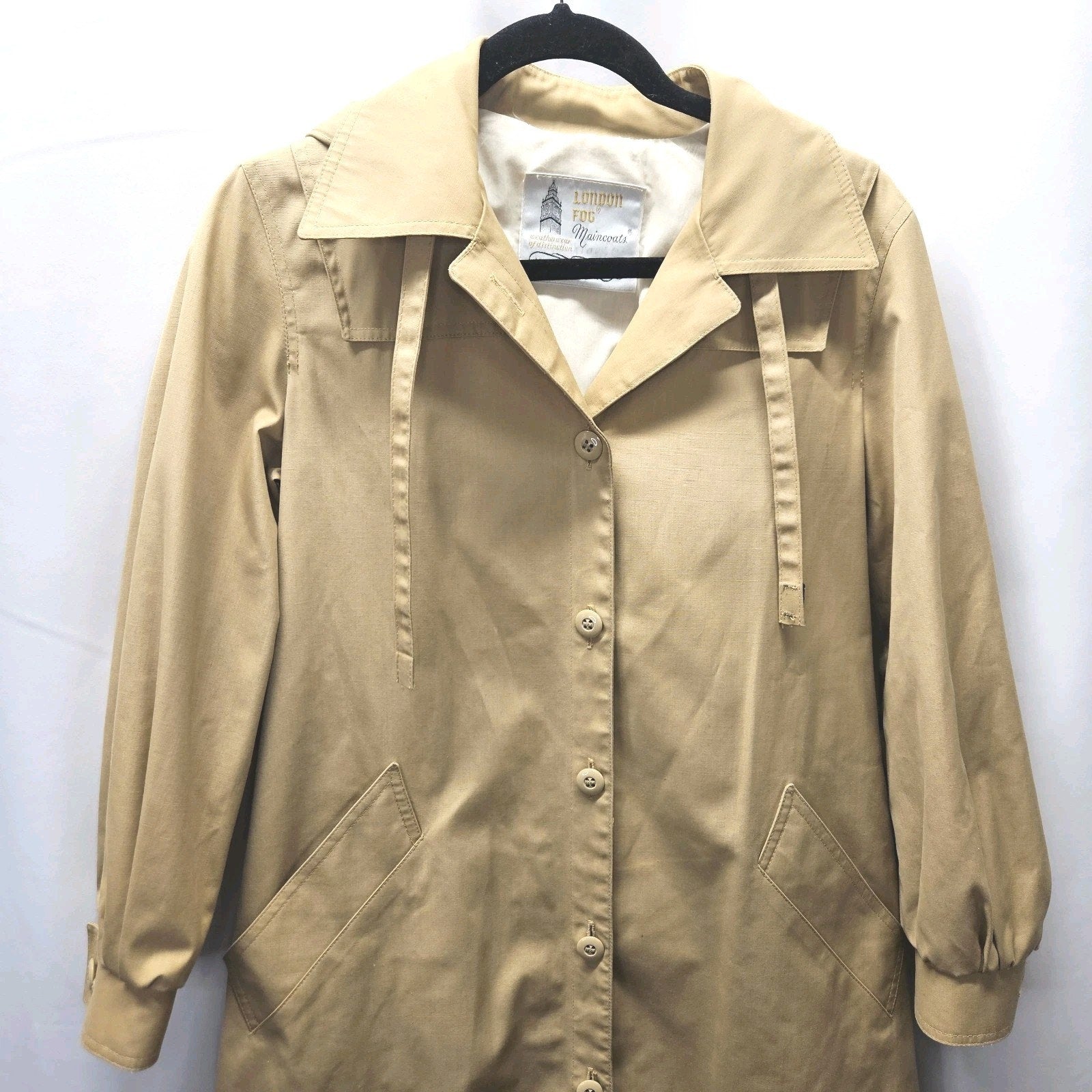 LONDON FOG 70s 80s Vintage Women's Khaki Long Trench Coat 8P Biggs Preppy Retro