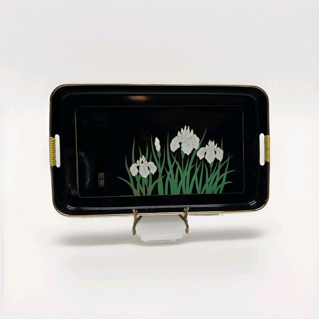 Vintage Handpainted Japanese Butterfly Tray With Handles 19x11" Black Retro Boho