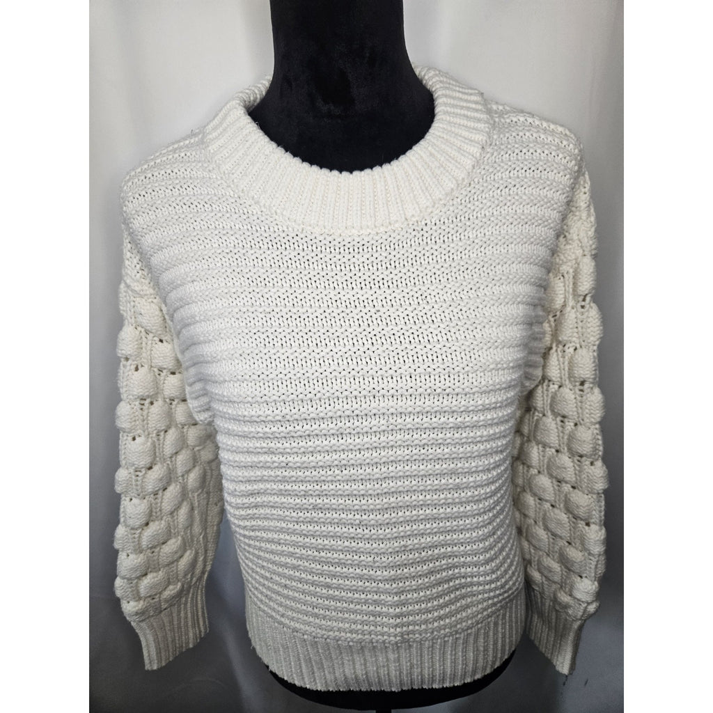Elodie Bubble Sleeve Chunky Knit Sweater Off White Womens Small Boho Cottage