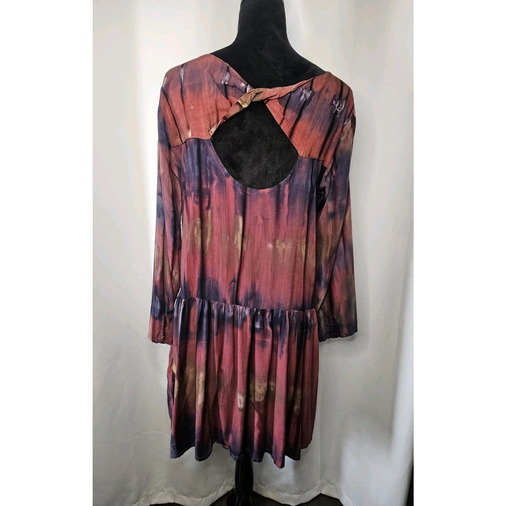 Women's Tie Dye Lightweight Baby Doll Peasant Dress Size XL Keyhole Back