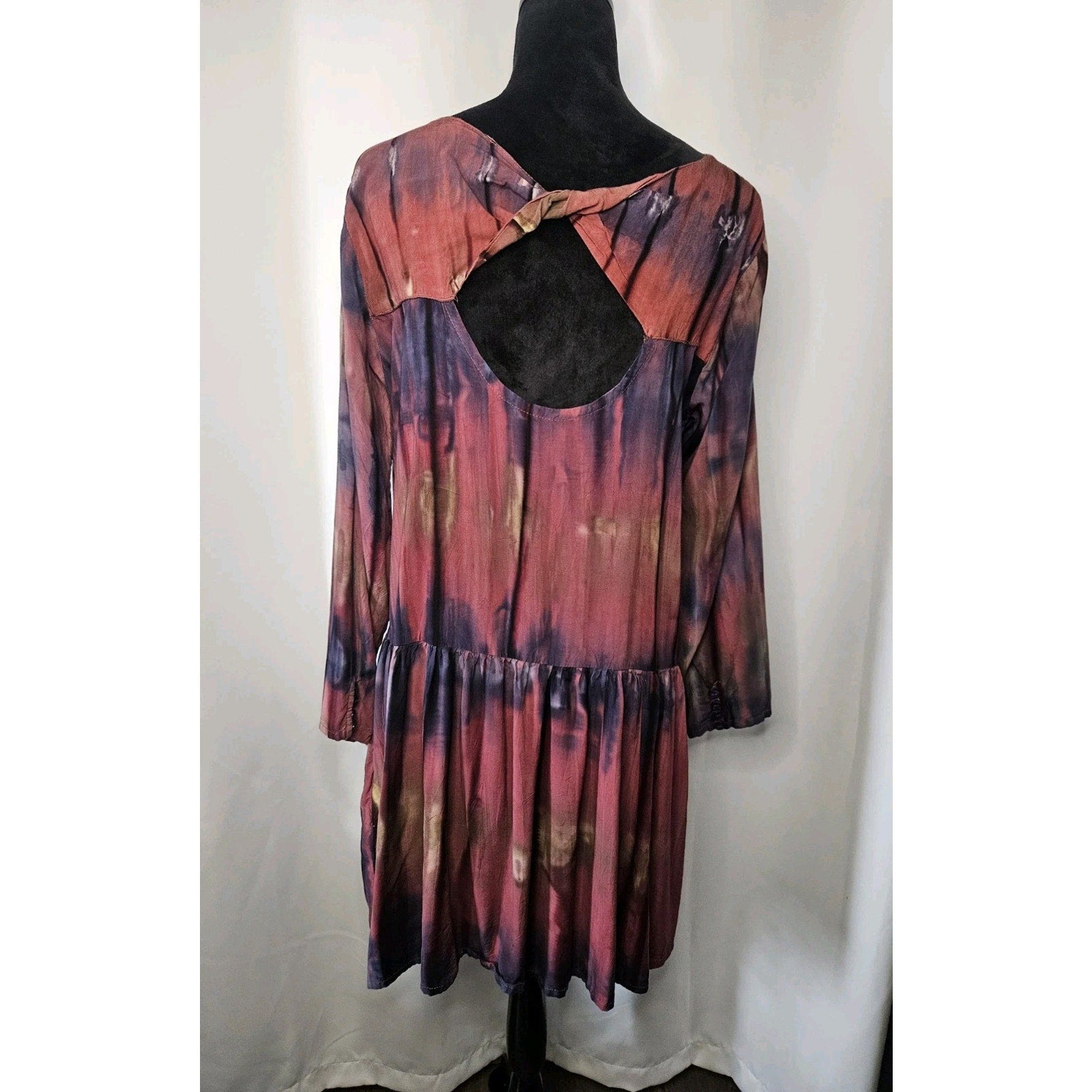 Women's Tie Dye Lightweight Baby Doll Peasant Dress Size XL Keyhole Back