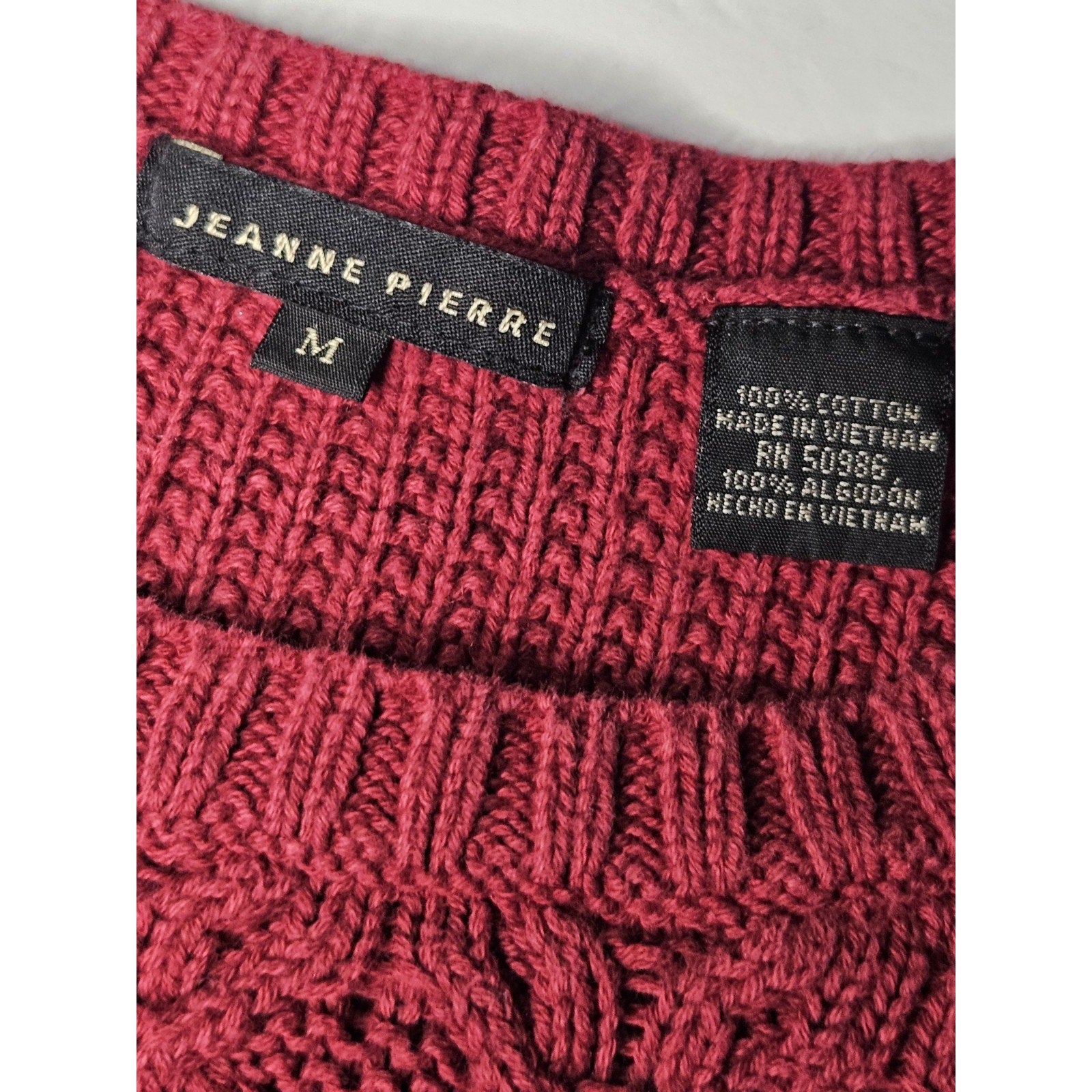 Jeanne Pierre Women’s Red Long Sleeve Cable Knit Pullover Sweater Medium