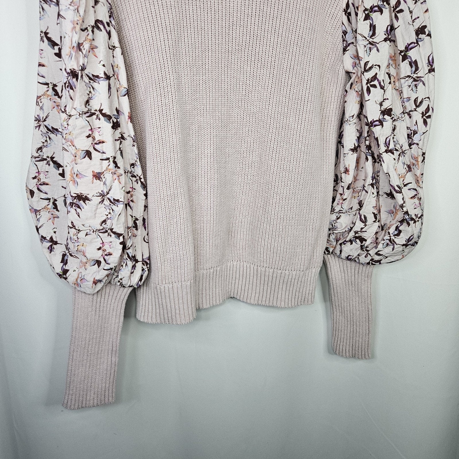 Homebody Mauve Pink Floral Sweater Puff Sleeves Medium Cottagecore Granny Fairy