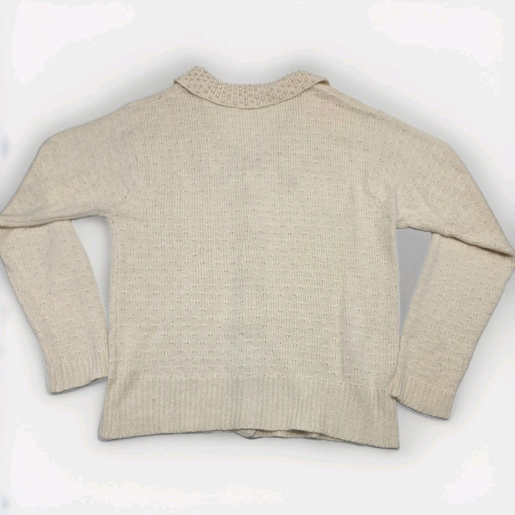 Vintage 80s Victoria Holley Cream Cardigan Sweater Pearl Collar Silk Angora Lrg