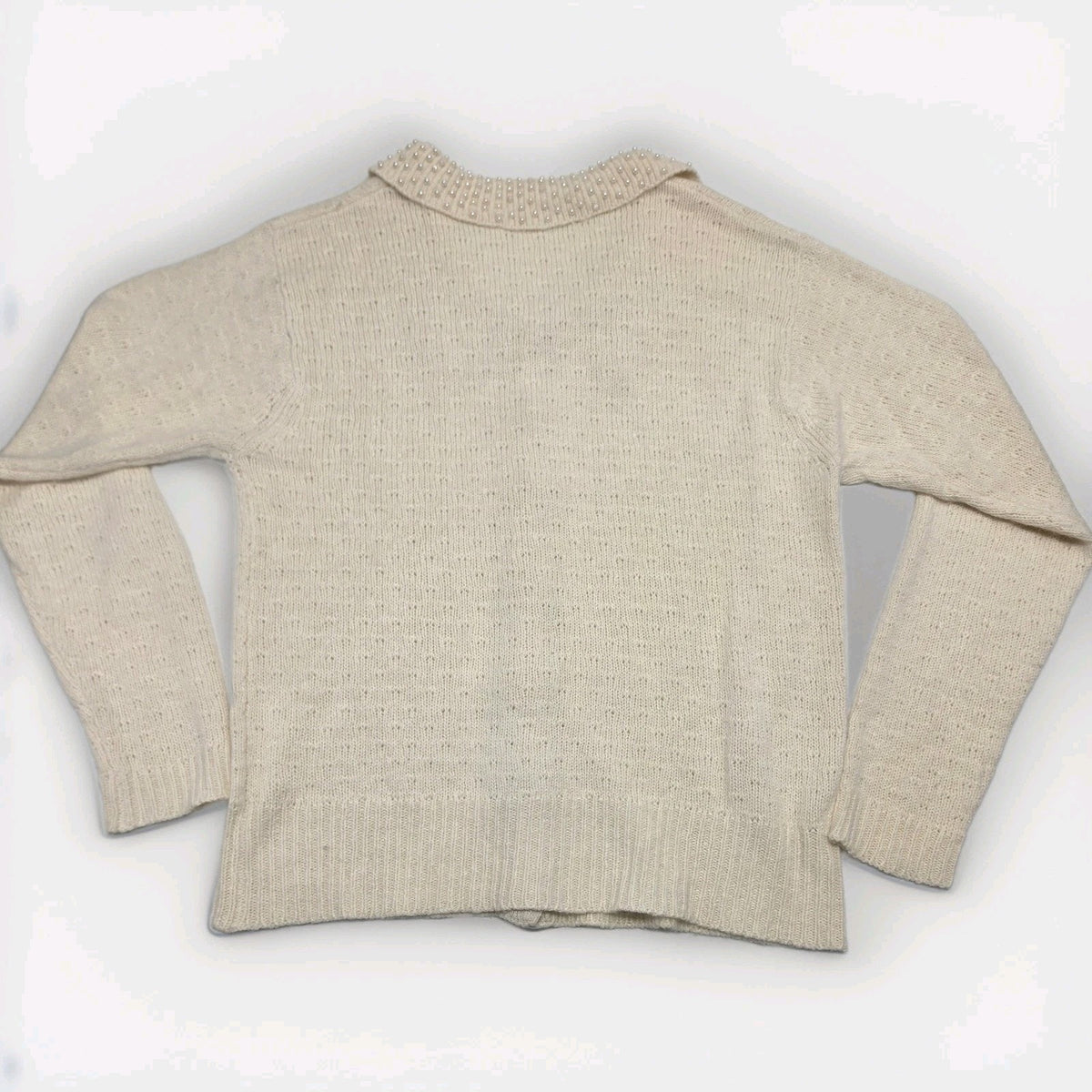 Vintage 80s Victoria Holley Cream Cardigan Sweater Pearl Collar Silk Angora Lrg