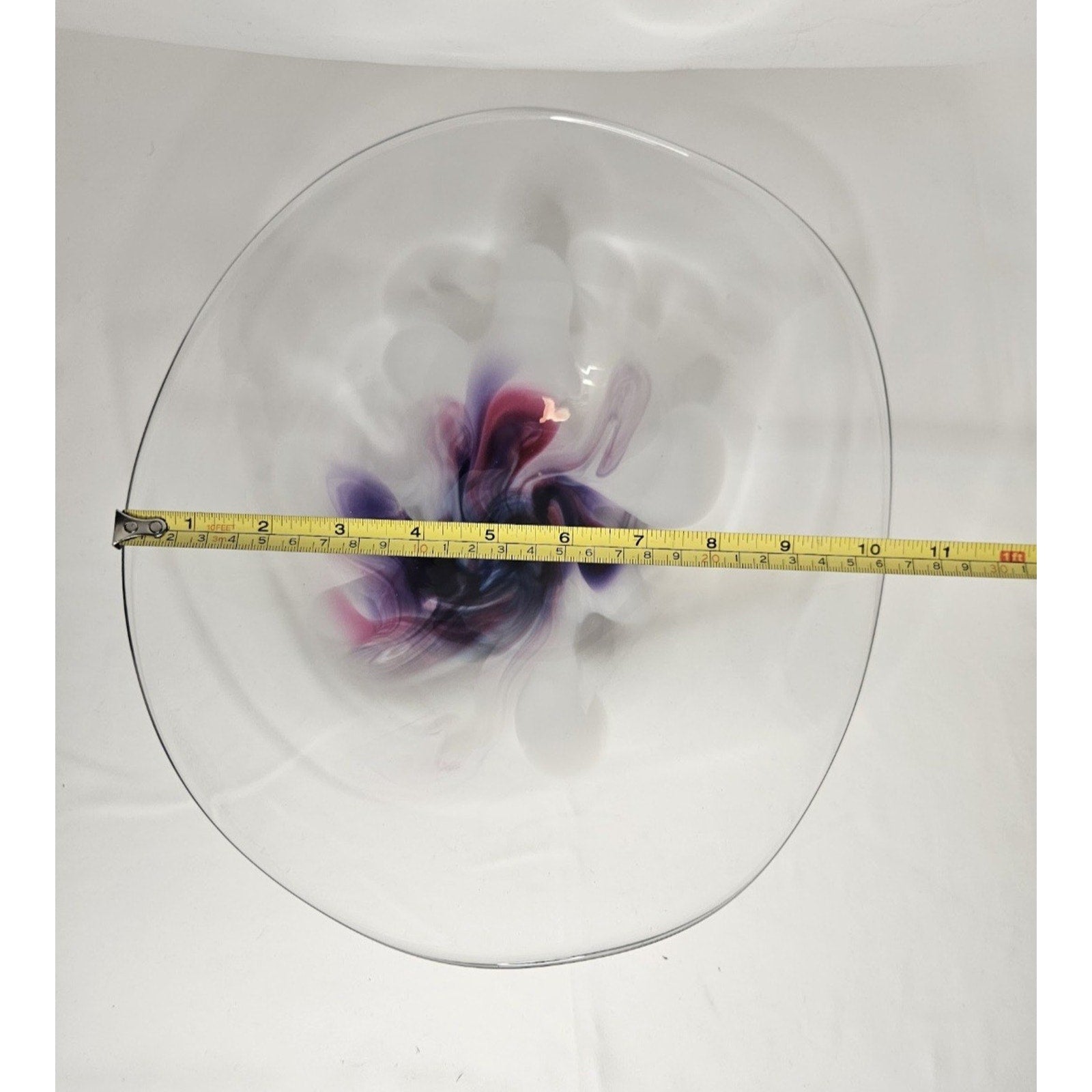 Vintage Signed Studio Art Glass Bowl Mid Century Modern Studio Clear Purple Whit
