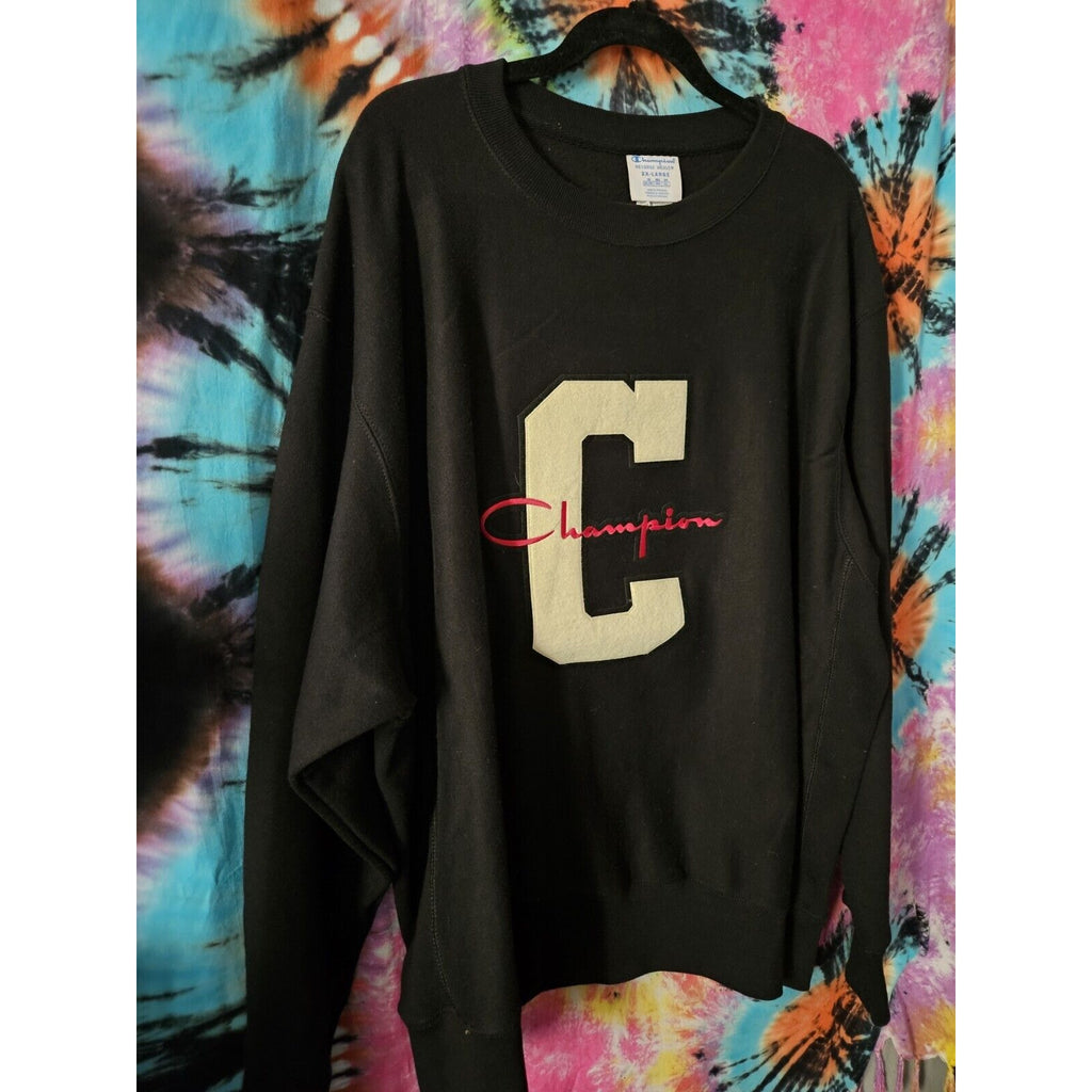 Champion Mens Reverse Weave Black Size 2X Long Sleeve Sweater
