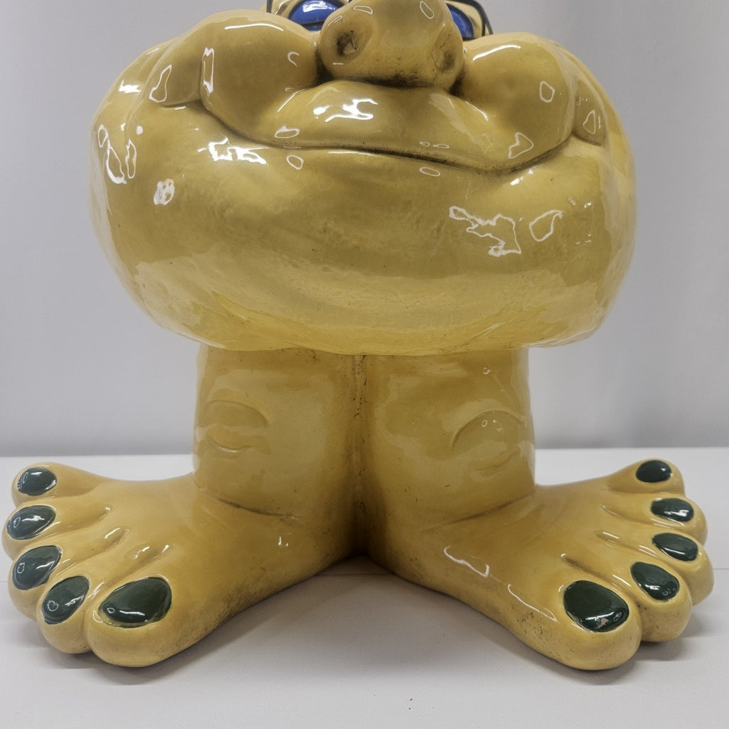 Vintage Handmade Funny Face Troll Ceramic Planter Yellow Garden Gnome Yard Art
