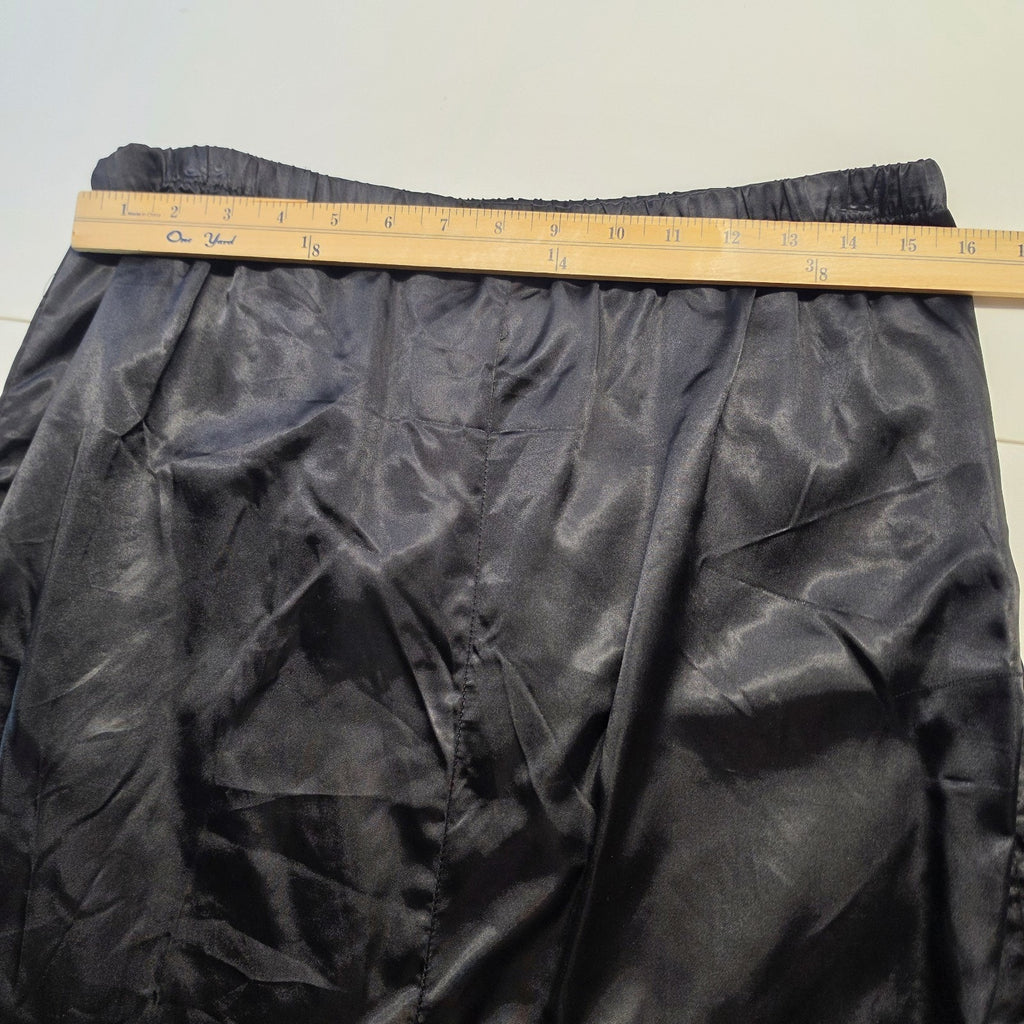 Vintage 1980s Skirt Suit Black Satin Peplum Jacket Blazer Embellished Lace Sz 14