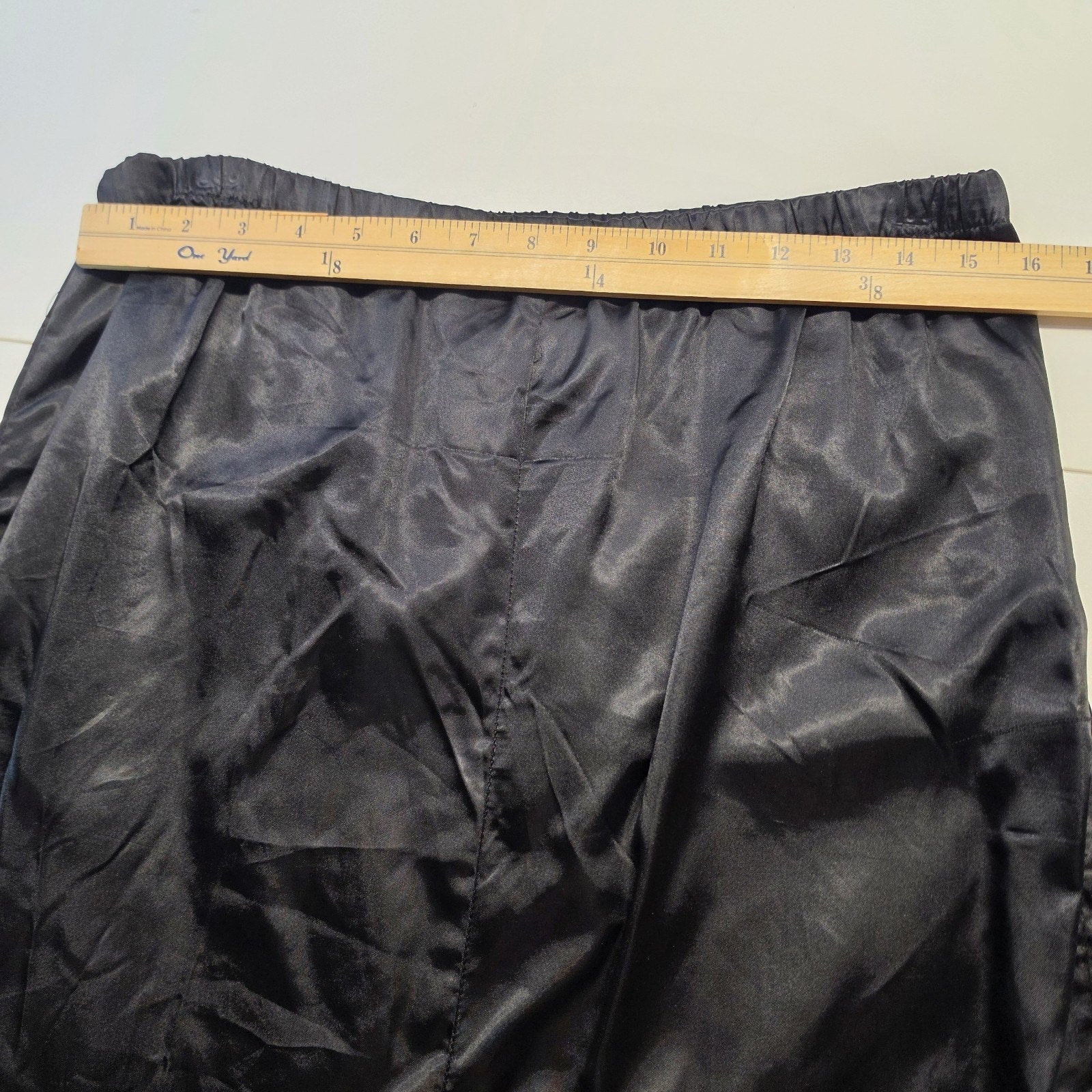 Vintage 1980s Skirt Suit Black Satin Peplum Jacket Blazer Embellished Lace Sz 14