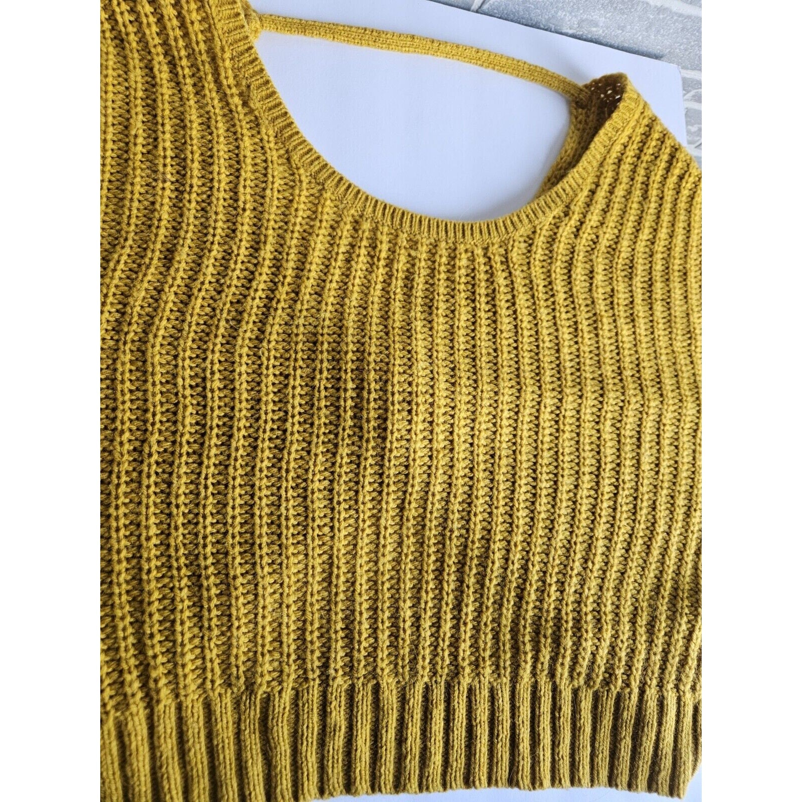 Ruby Moon Chunky Knit Open Back Wool Alpaca Sweater Sz MED Marigold/Mustard