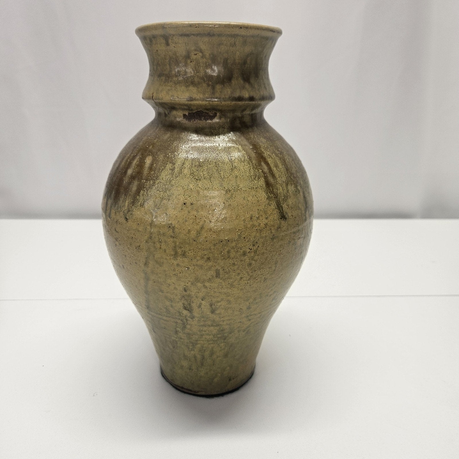 Vintage Studio Pottery Vase Glazed Drip Handmade Earth Tone 11" Tall Heavy
