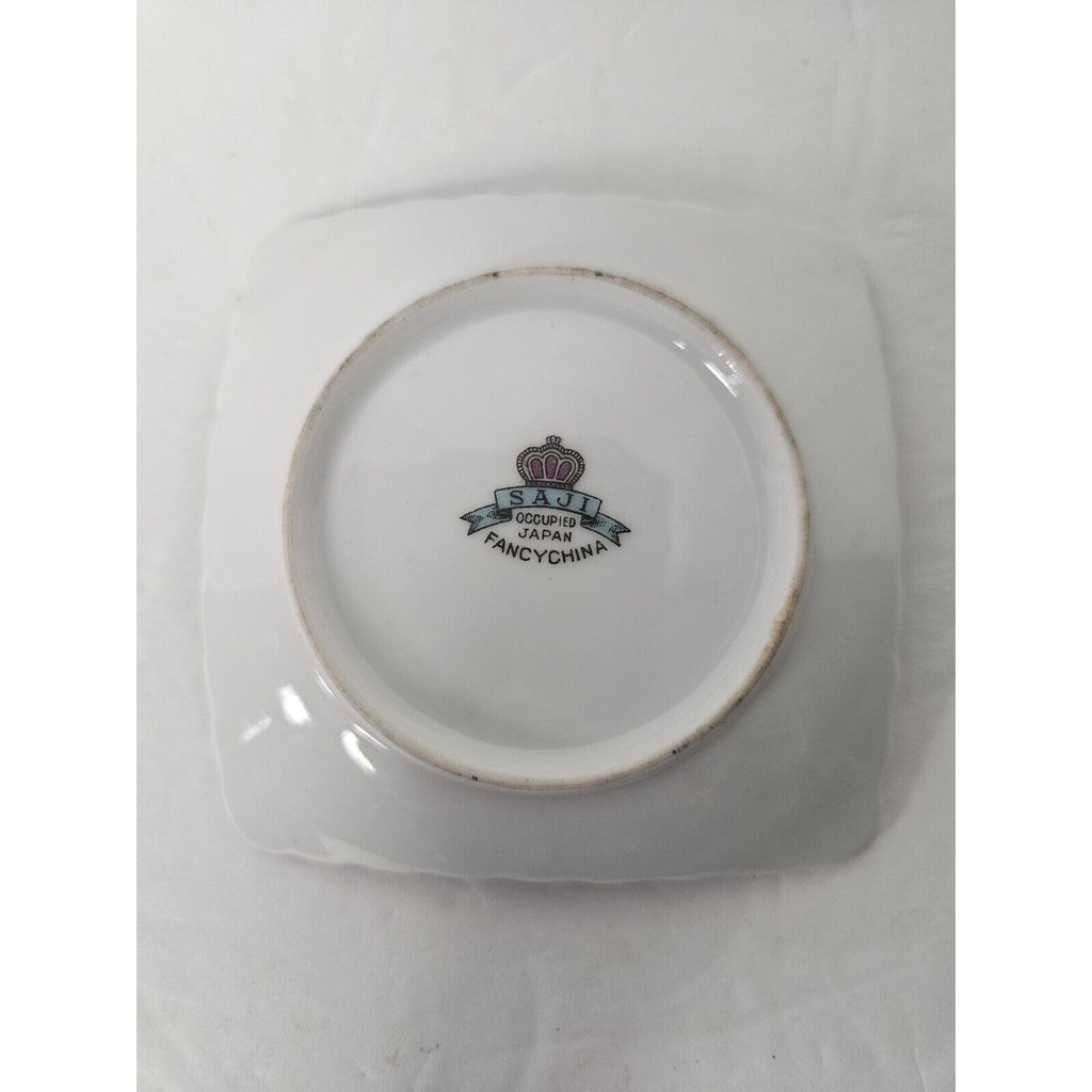 Vintage 3.5” SAJI Porcelain Trinket Dish Plate Occupied Japan Floral Black Pink