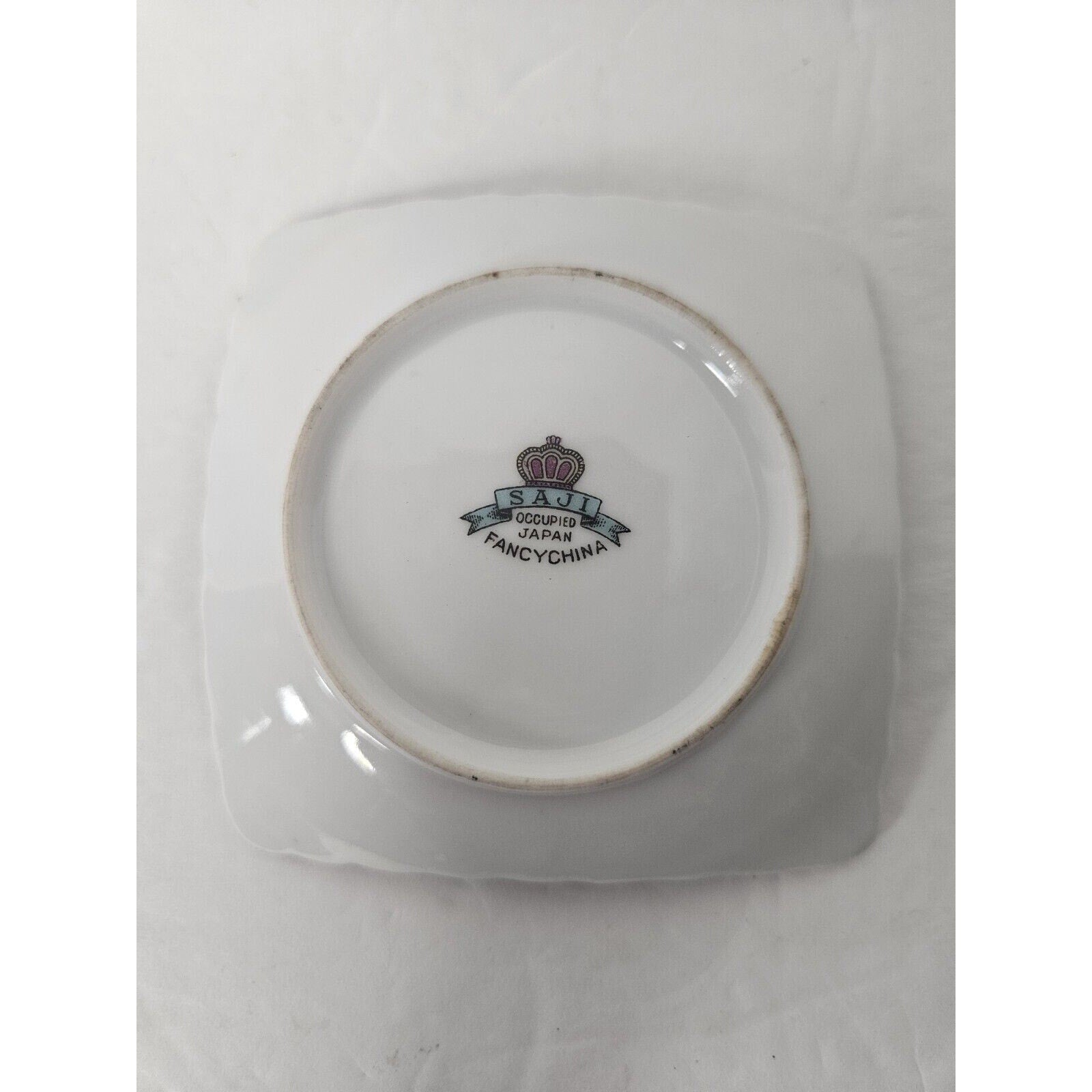 Vintage 3.5” SAJI Porcelain Trinket Dish Plate Occupied Japan Floral Black Pink