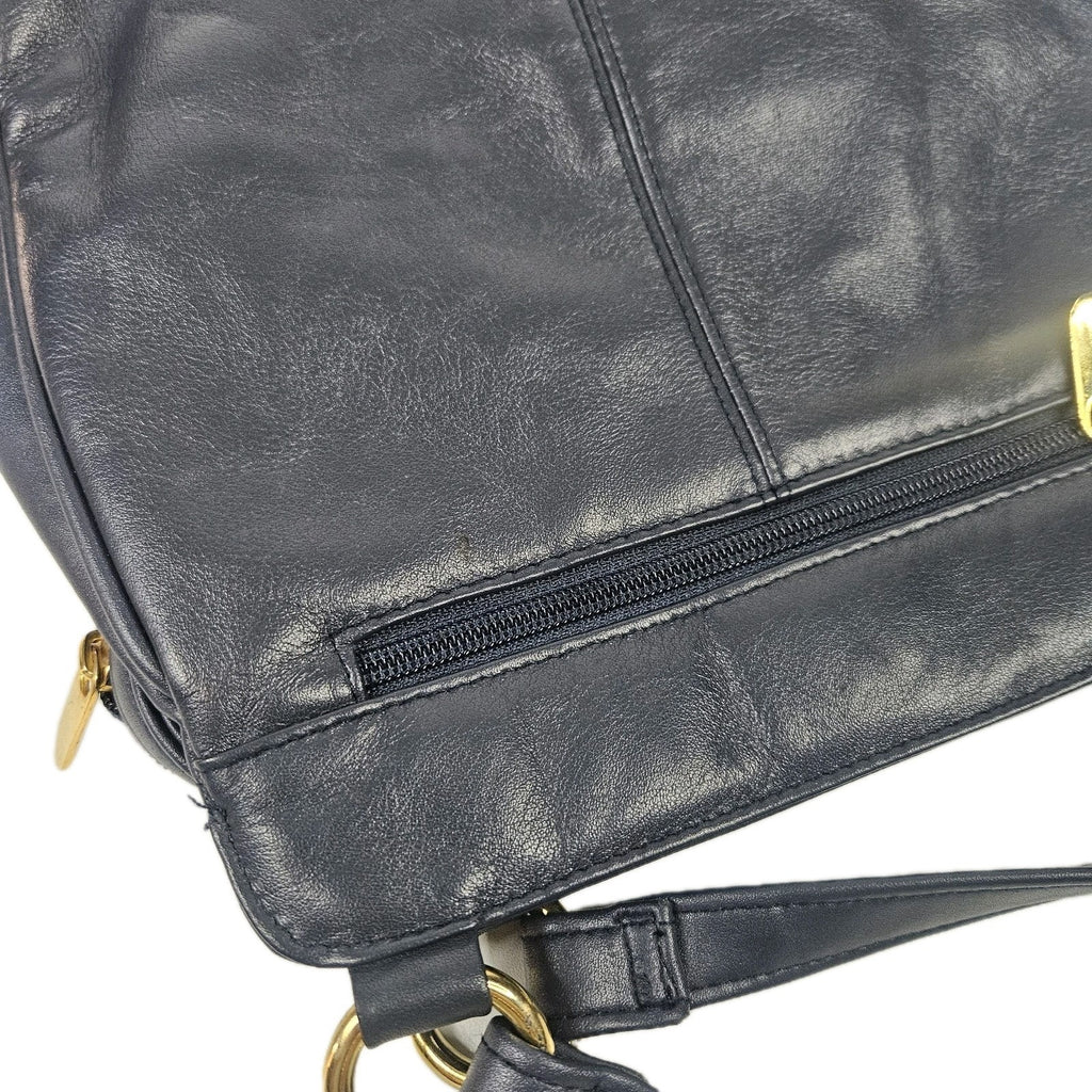 Vintage Worthington Navy Blue Leather Lambskin Shoulder Bag Purse Classic 90s