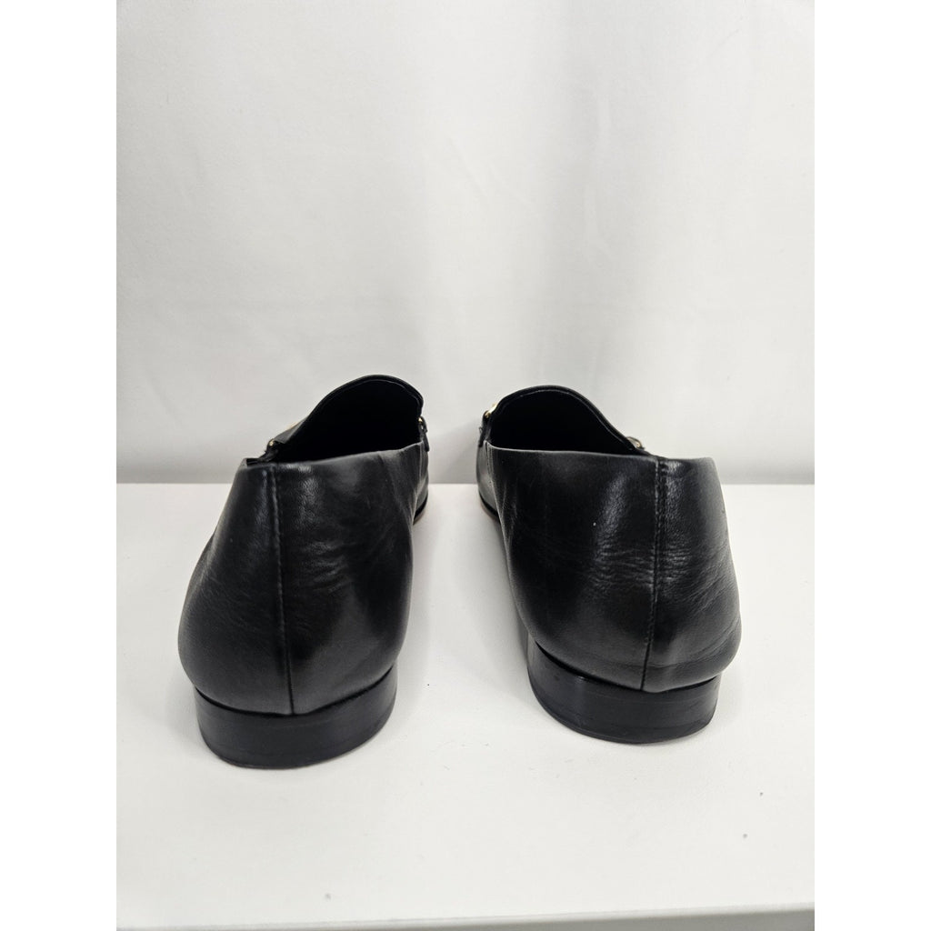 Via Spiga Women’s Leather Loafers Yania Size 7.5 M Black Gold Chain Link