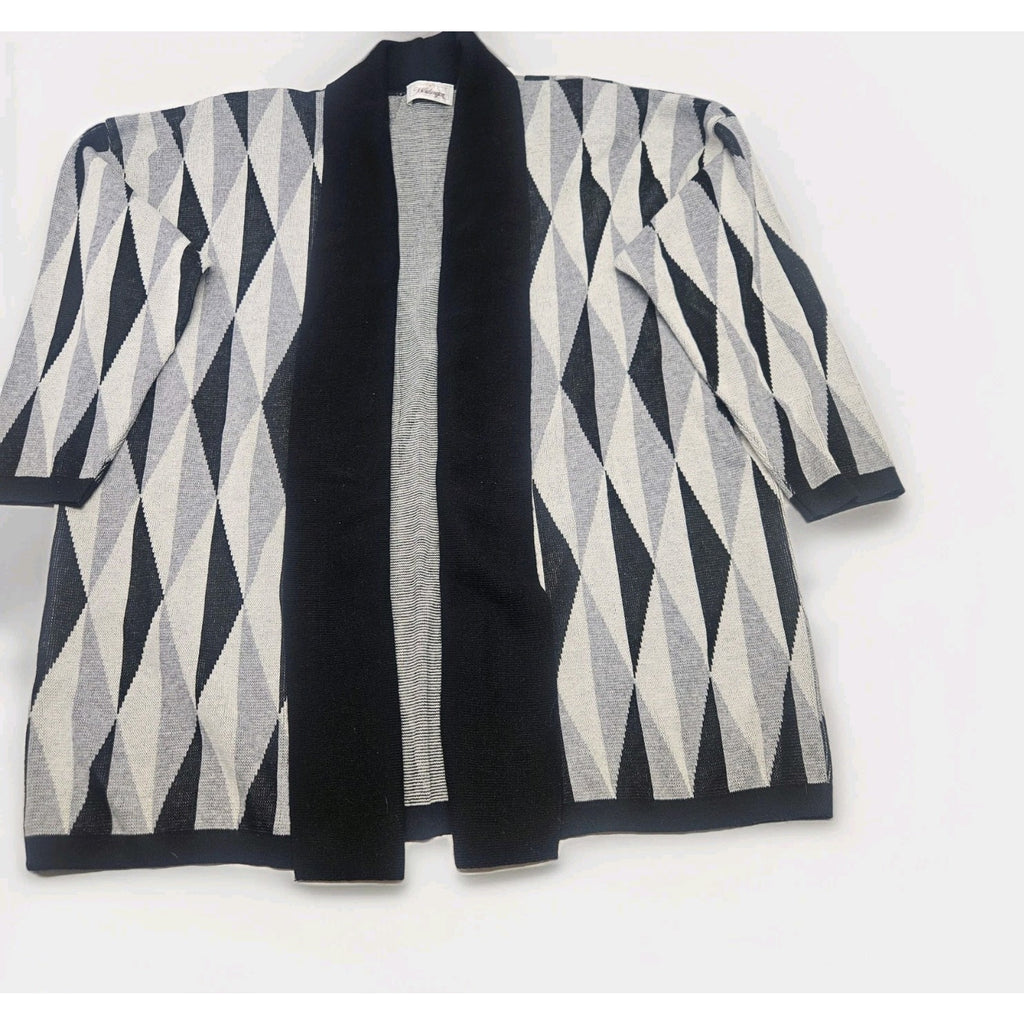 Vintage 80s Worthington Geometric Long Knit Sweater Cardigan XL Boho Gray USA