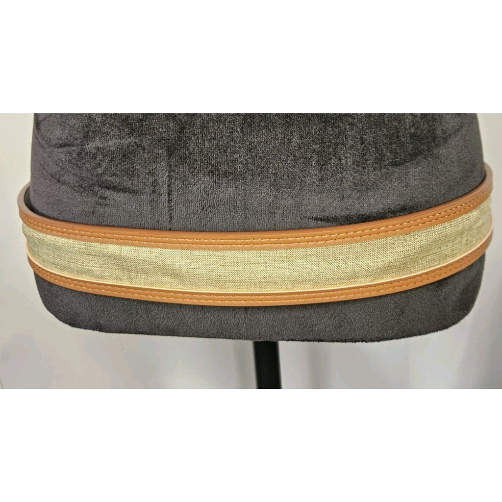 Nwt Steve Madden Faux Leather Gold Canvas Cognac Womens Belt XL 39" 1.75"