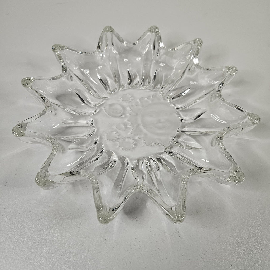 Vintage Heavens Gate Sun Moon Stars Glass Trinket Serving Dish Celestial