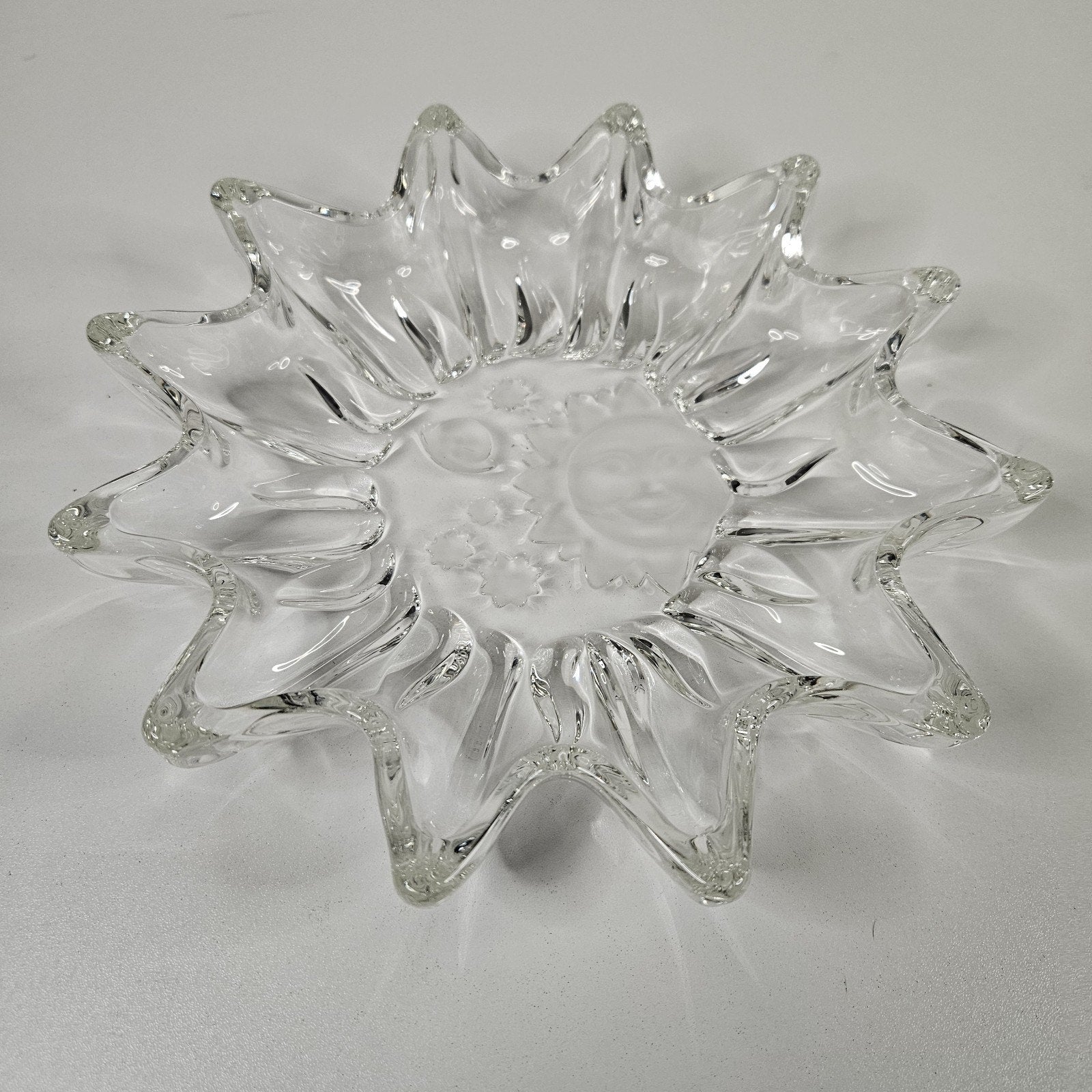 Vintage Heavens Gate Sun Moon Stars Glass Trinket Serving Dish Celestial