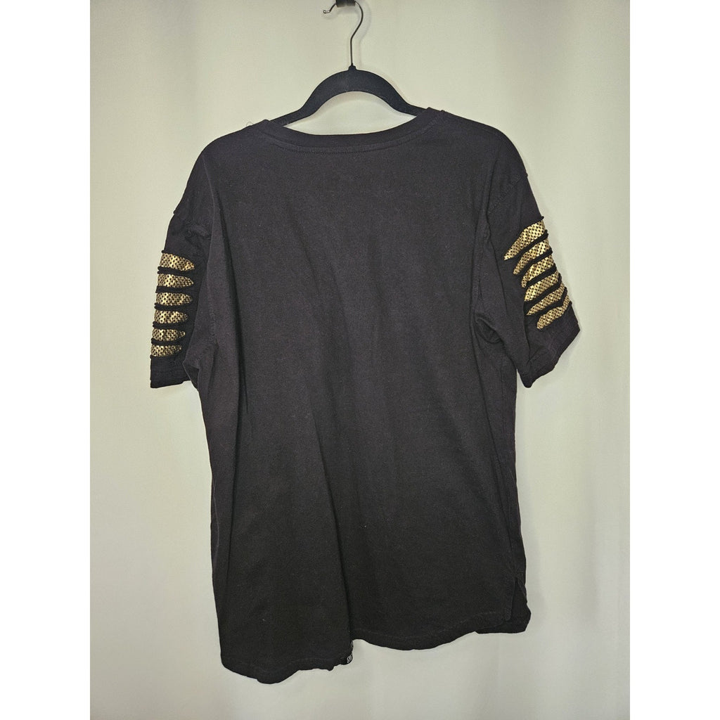 Switch VGC Remarkable T Shirt Black Gold Razor Cut Ripped Zipper Womens Size 2X