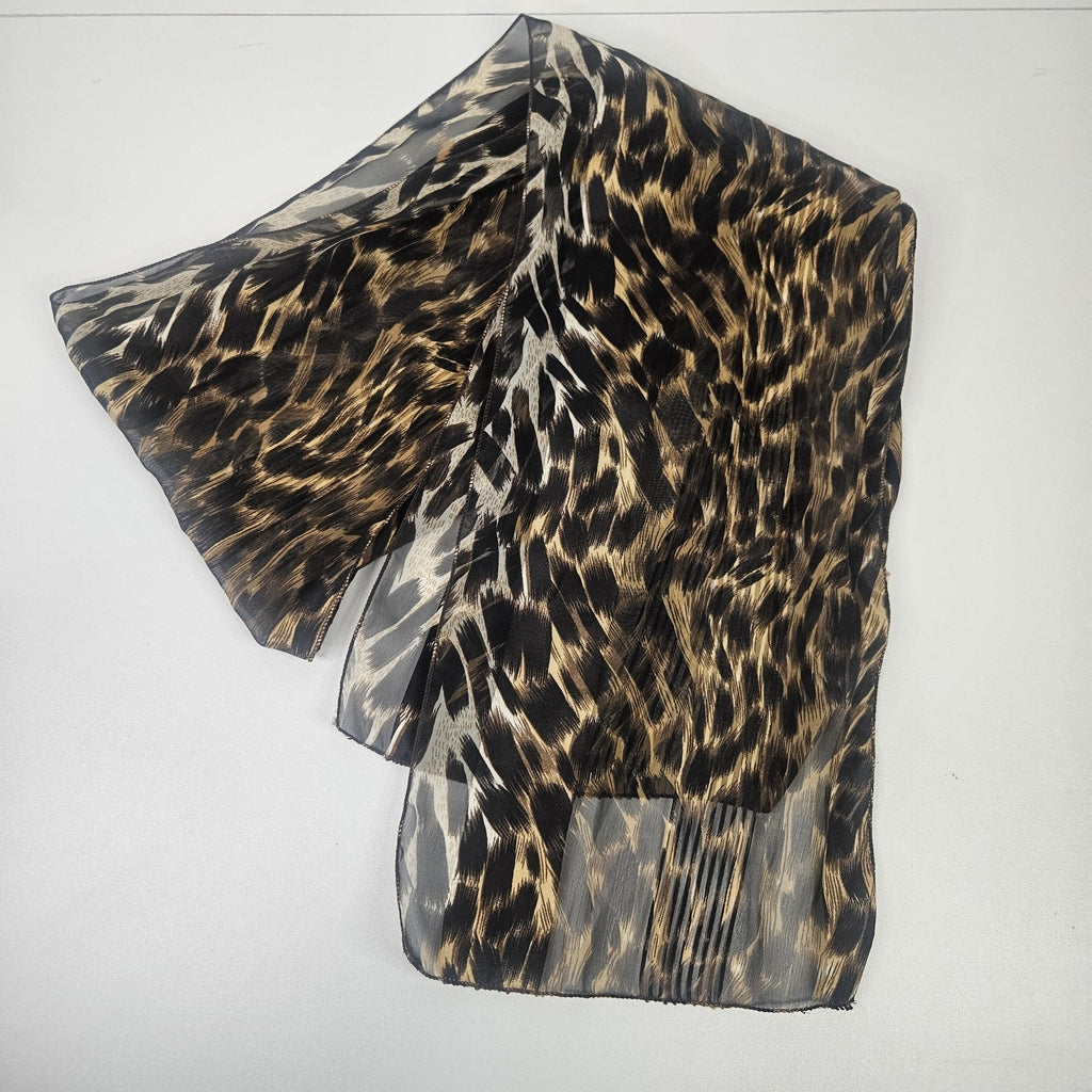 Vintage Semi Sheer Scarf 62” Long Textured Leopard Print Chiffon Made In USA