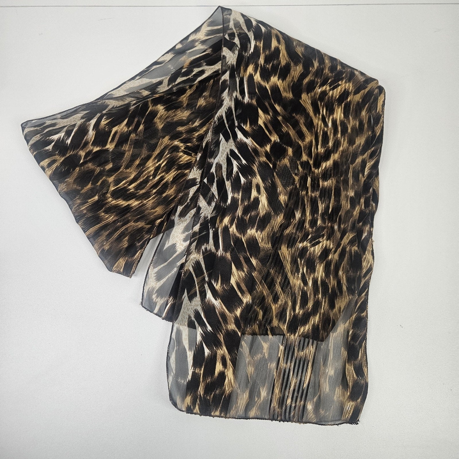 Vintage Semi Sheer Scarf 62” Long Textured Leopard Print Chiffon Made In USA