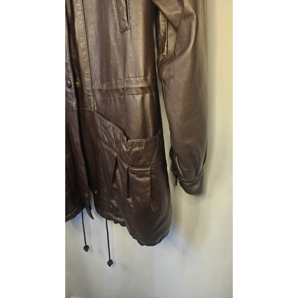 Vintage 80s Leather Jacket Men's Size XL Tall Long Brown Leather Coat Big & Tall