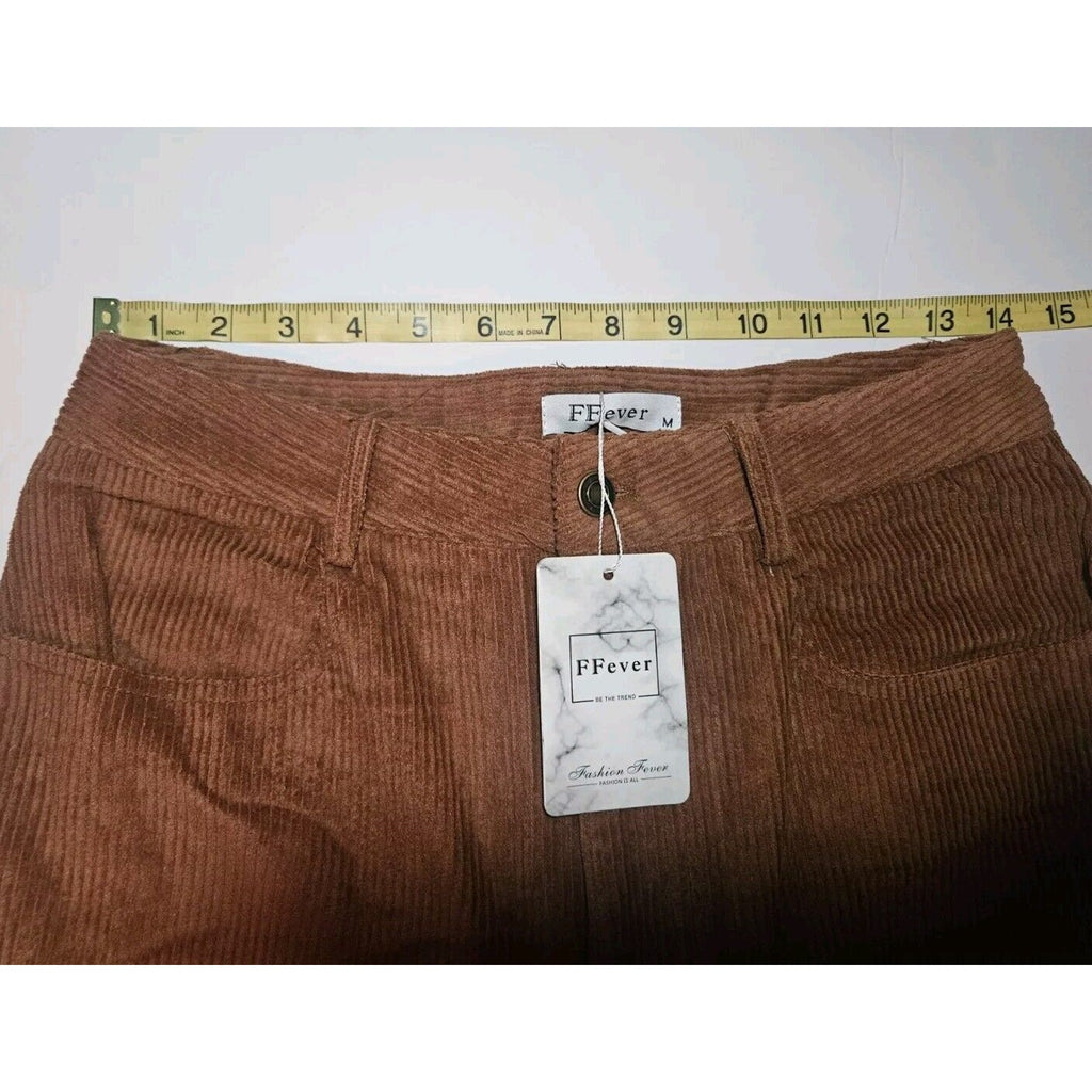 Women's Straight Leg Stretch Corduroy Pants By FFEVER Size Med Medium Camel